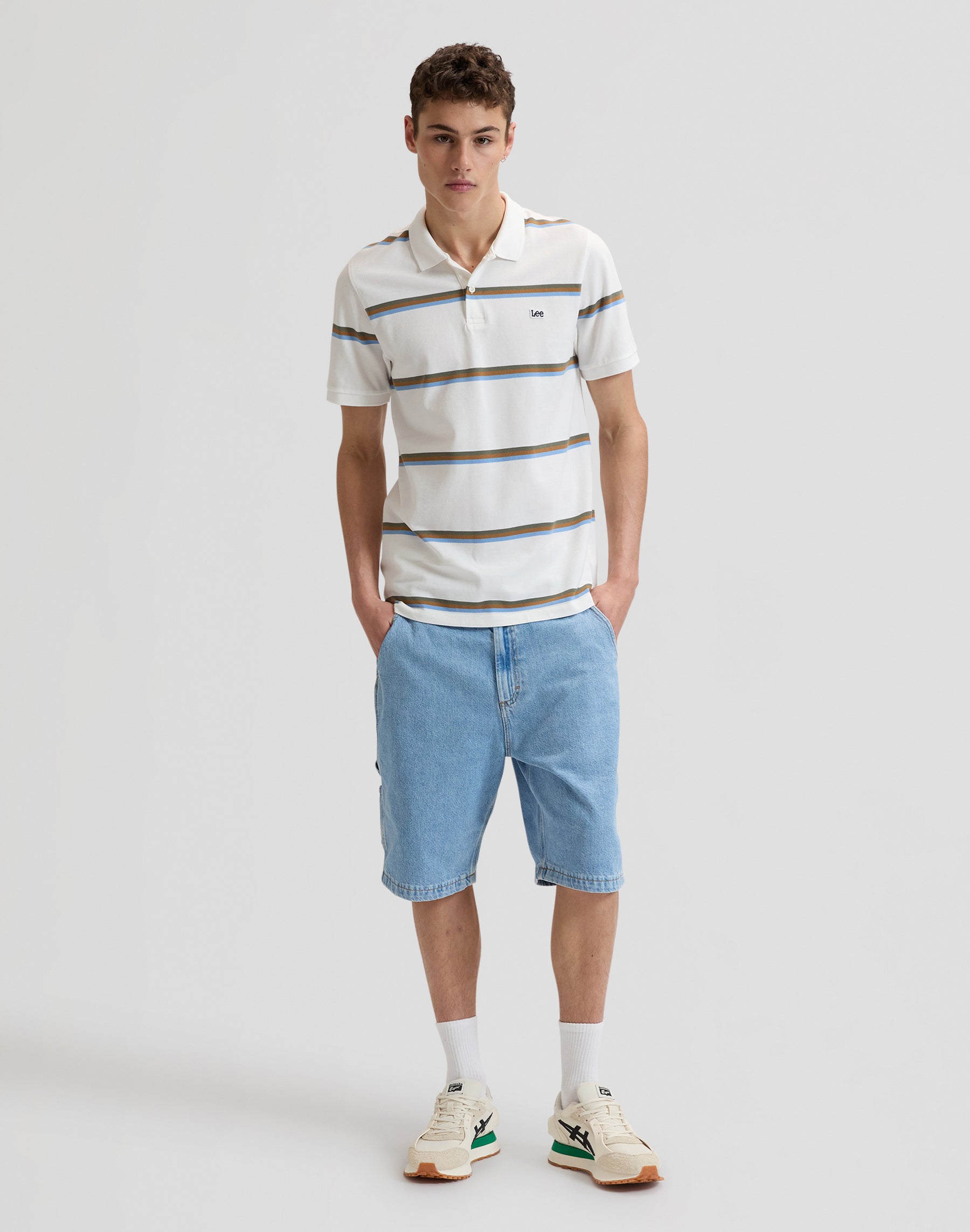 Pique Polo in Halogen Safari Stripe