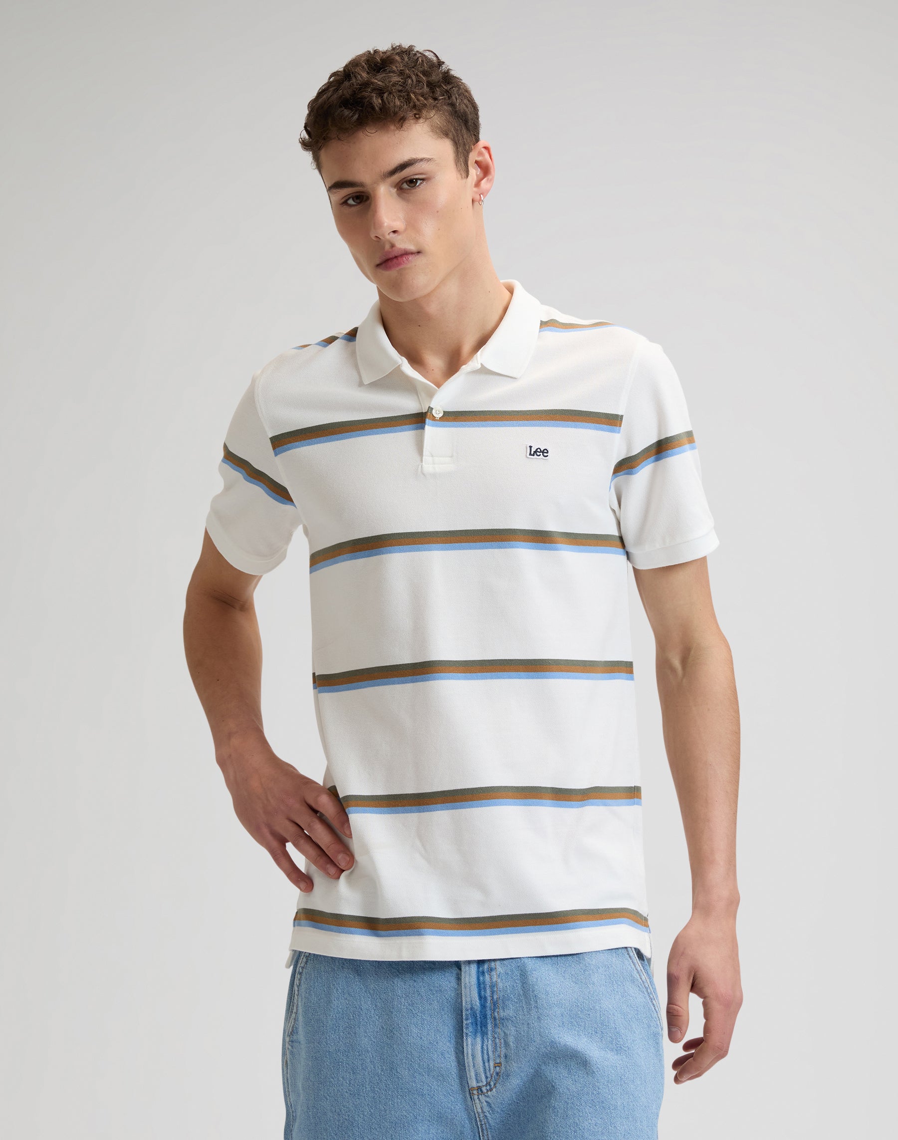 Pique Polo in Halogen Safari Stripe