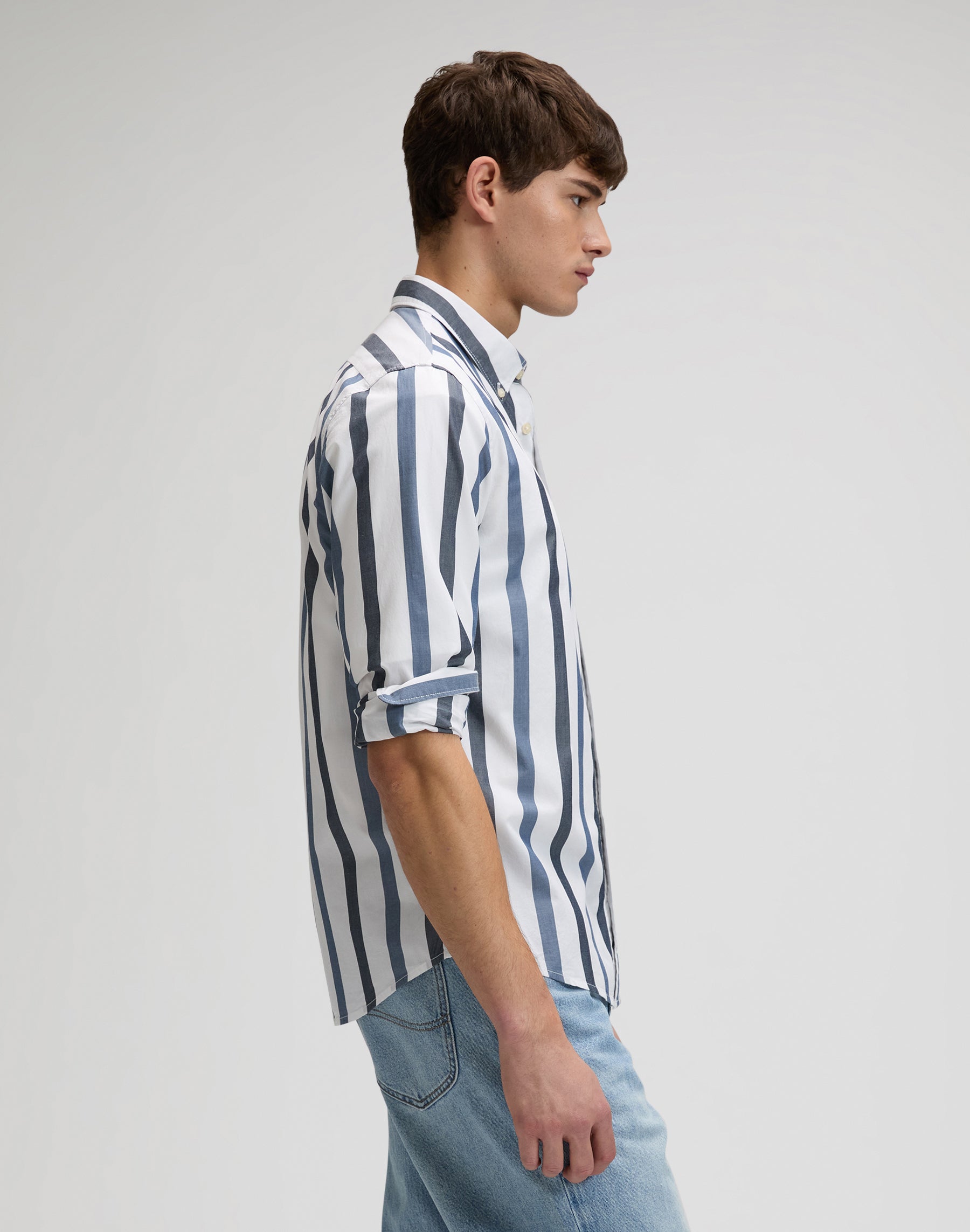 Lee Button Down in Tonal Rivet Navy Stripe