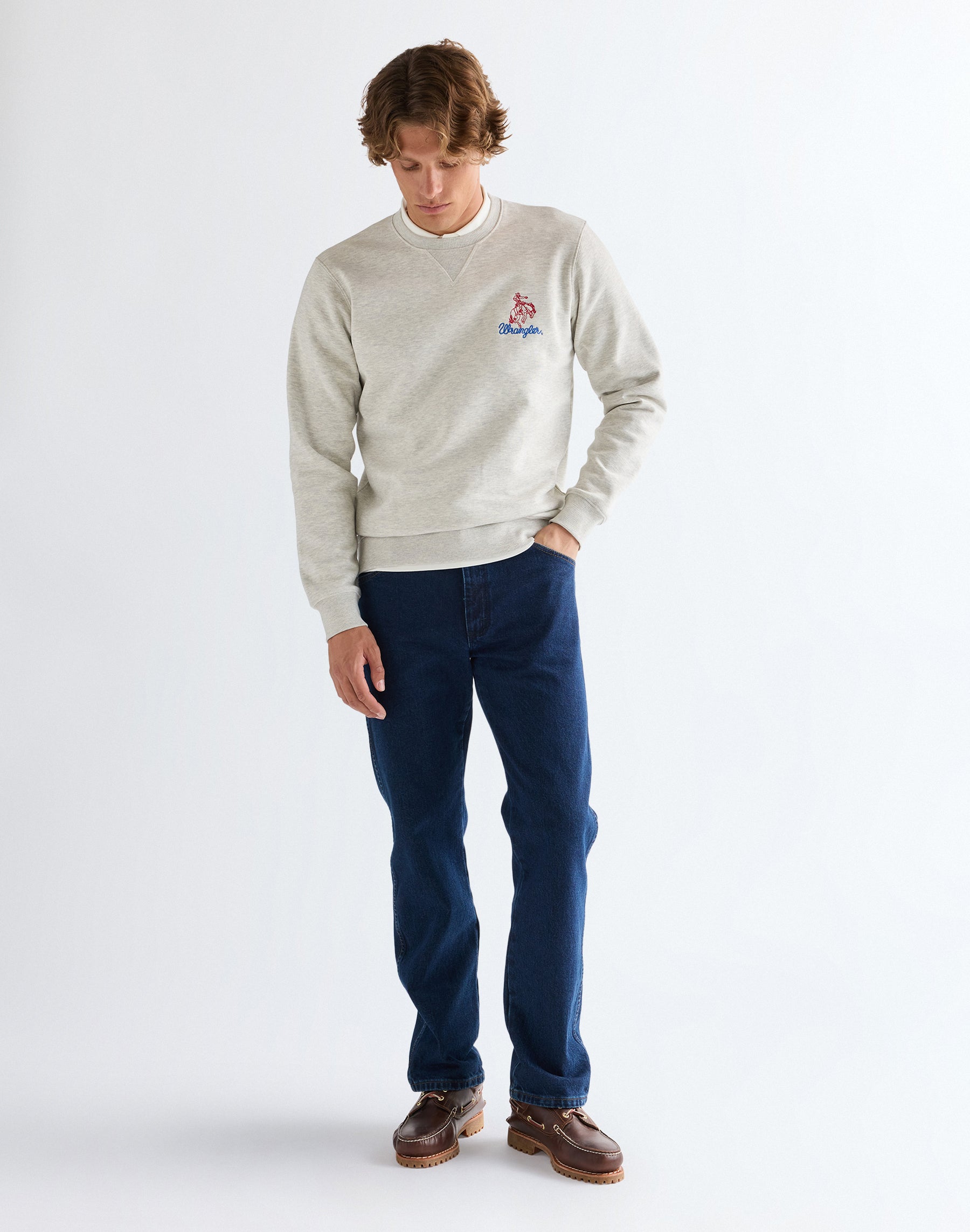 Embroidery Crew in Oat Mel Sweatshirts Wrangler