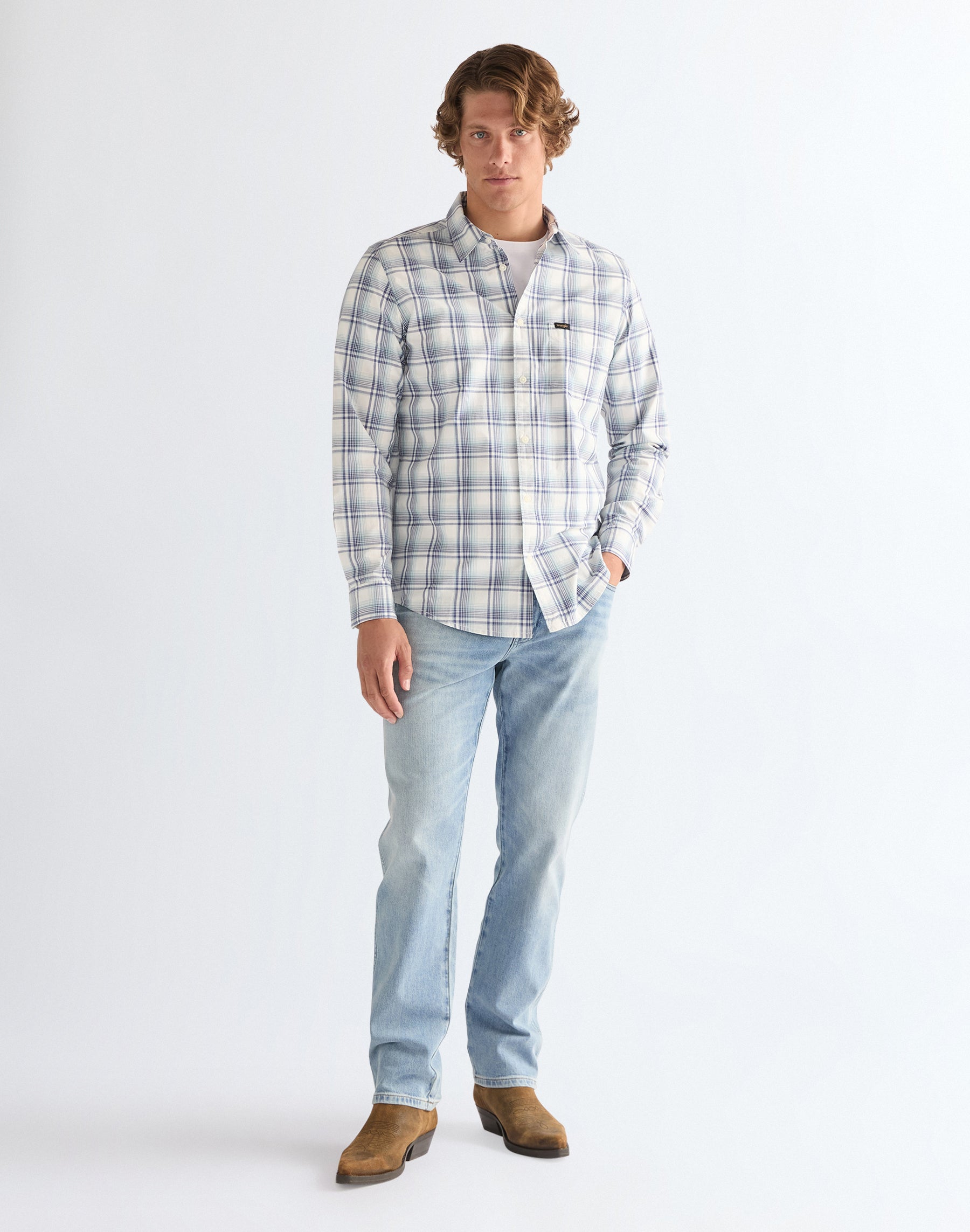 1 Pocket Shirt in Blue White Hemden Wrangler