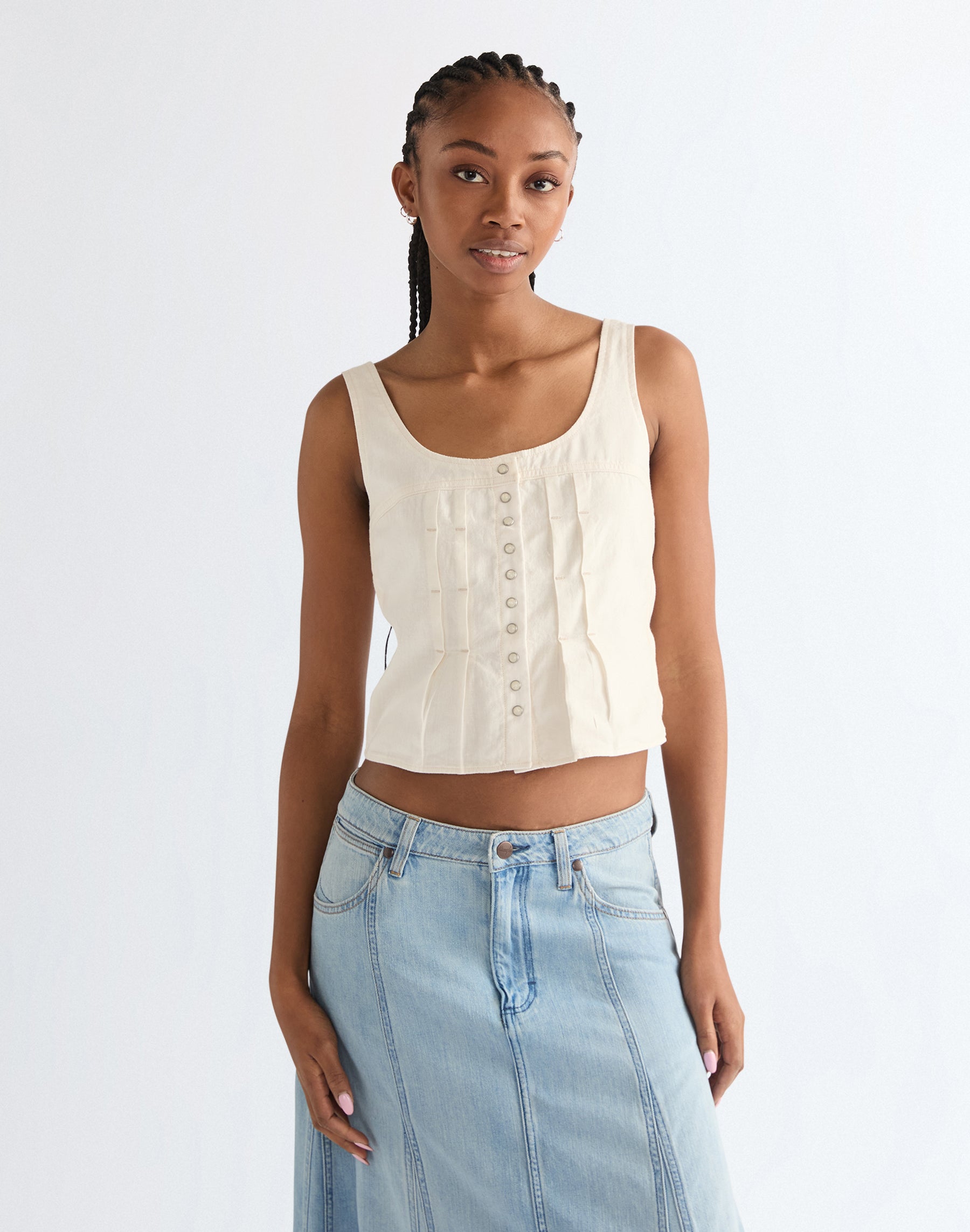 Pleated Corset Top in Worn White T-Shirts Wrangler