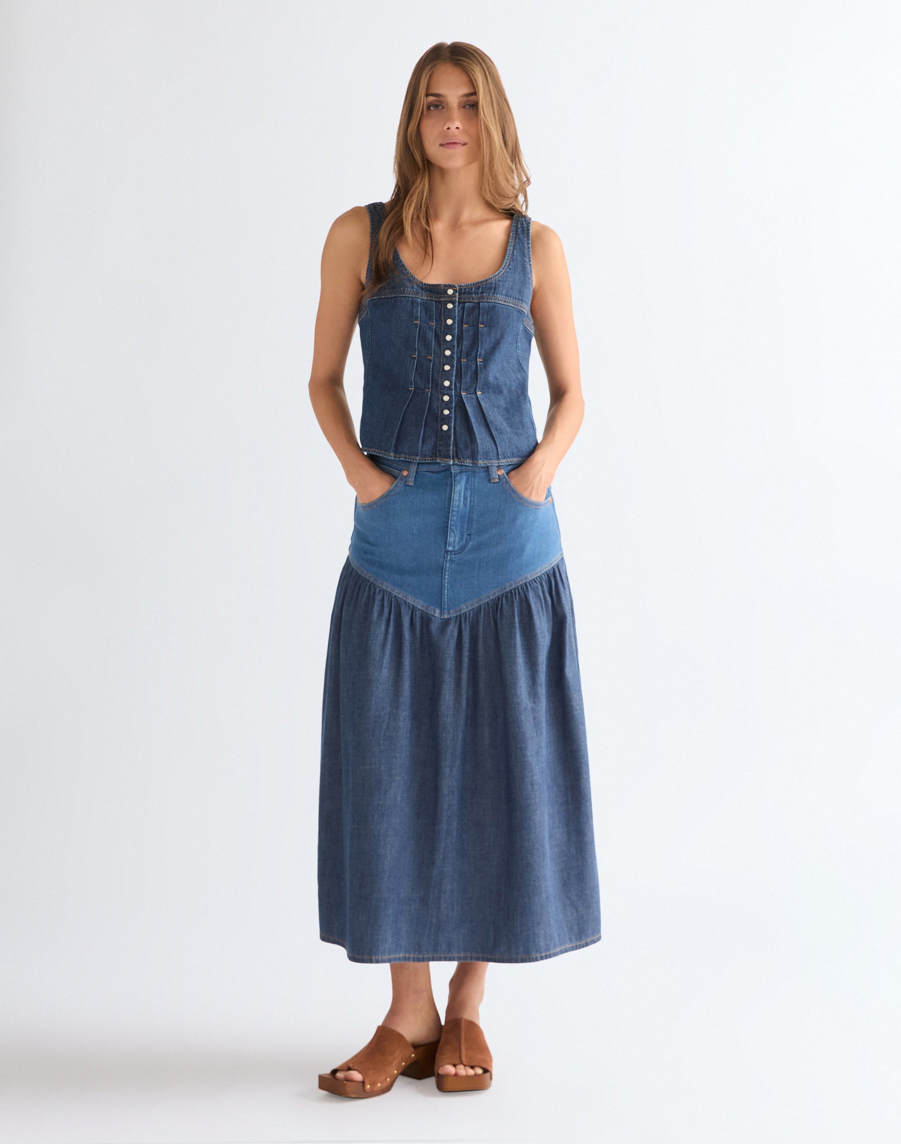Pleated Corset Top in Lone Rider T-Shirts Wrangler