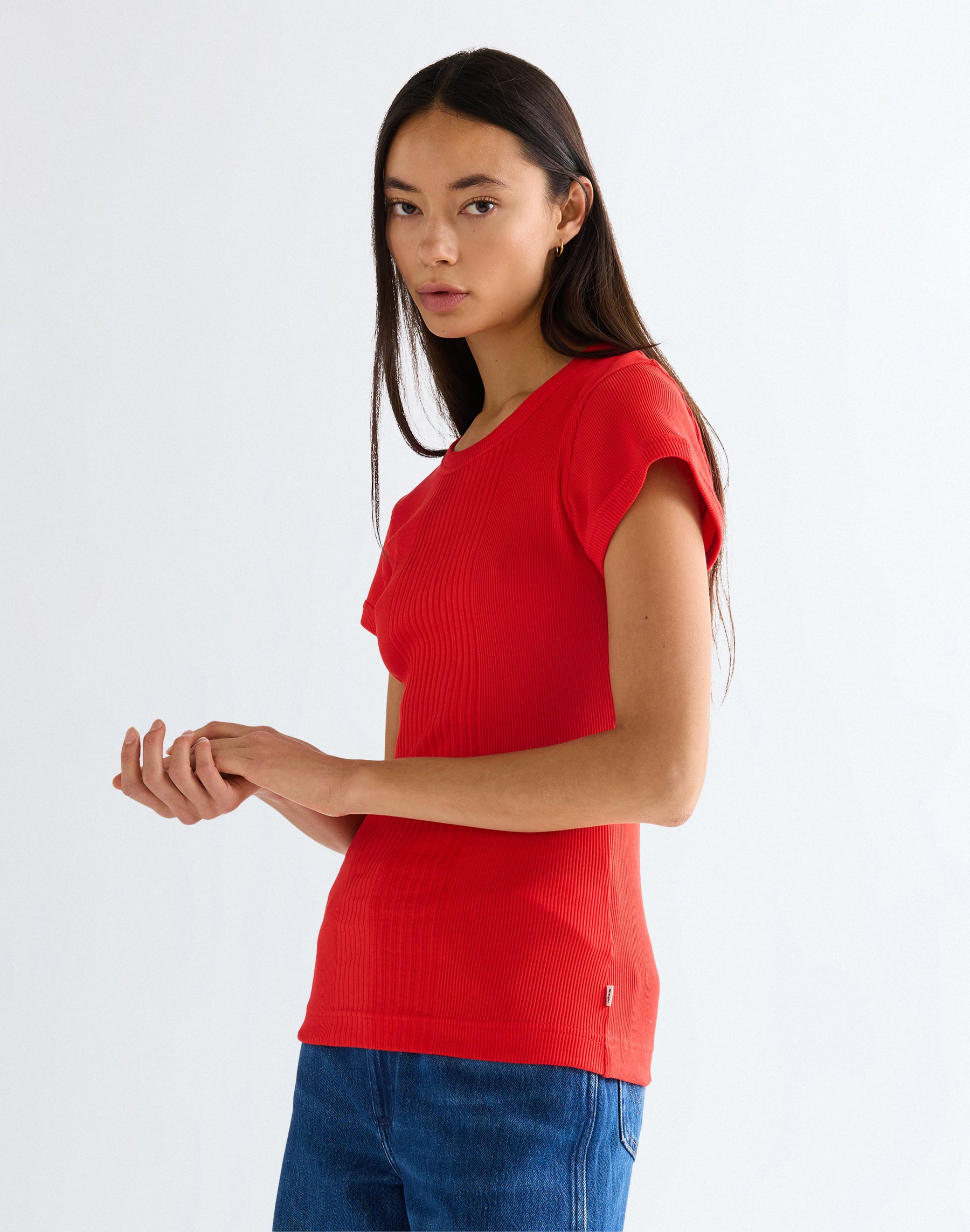 Capped Rib Shirt in Flame Scarlet T-Shirts Wrangler