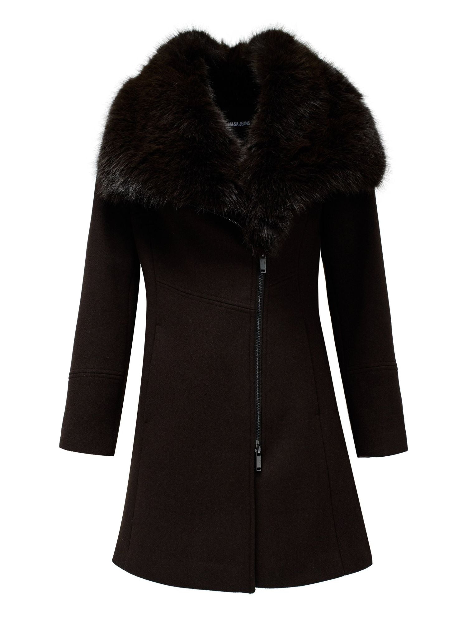 Wool Coat With Fur Collar in Dark Brown Jacken Salsa Jeans