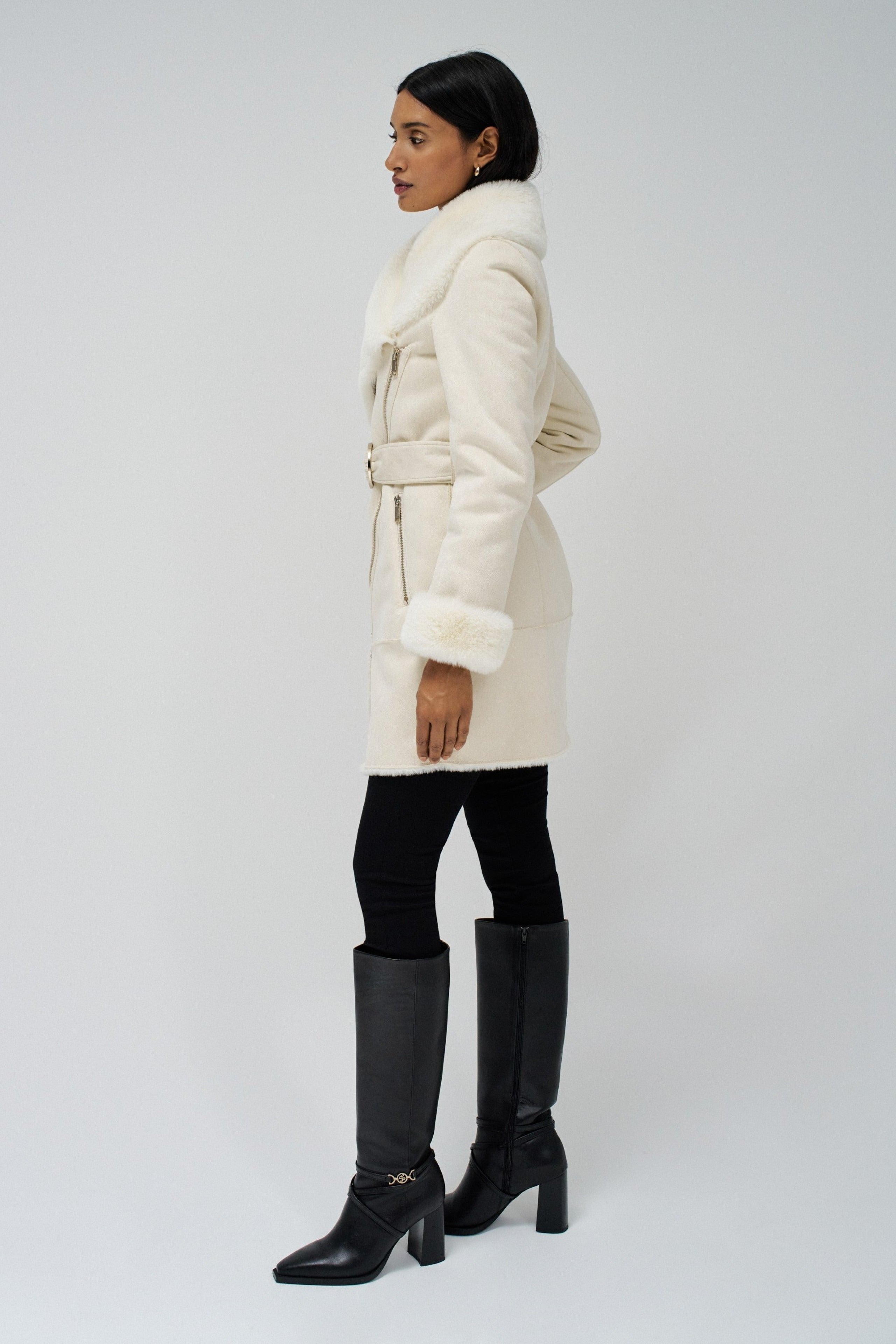 Long Shearling Coat in Light Pearl Jacken Salsa Jeans