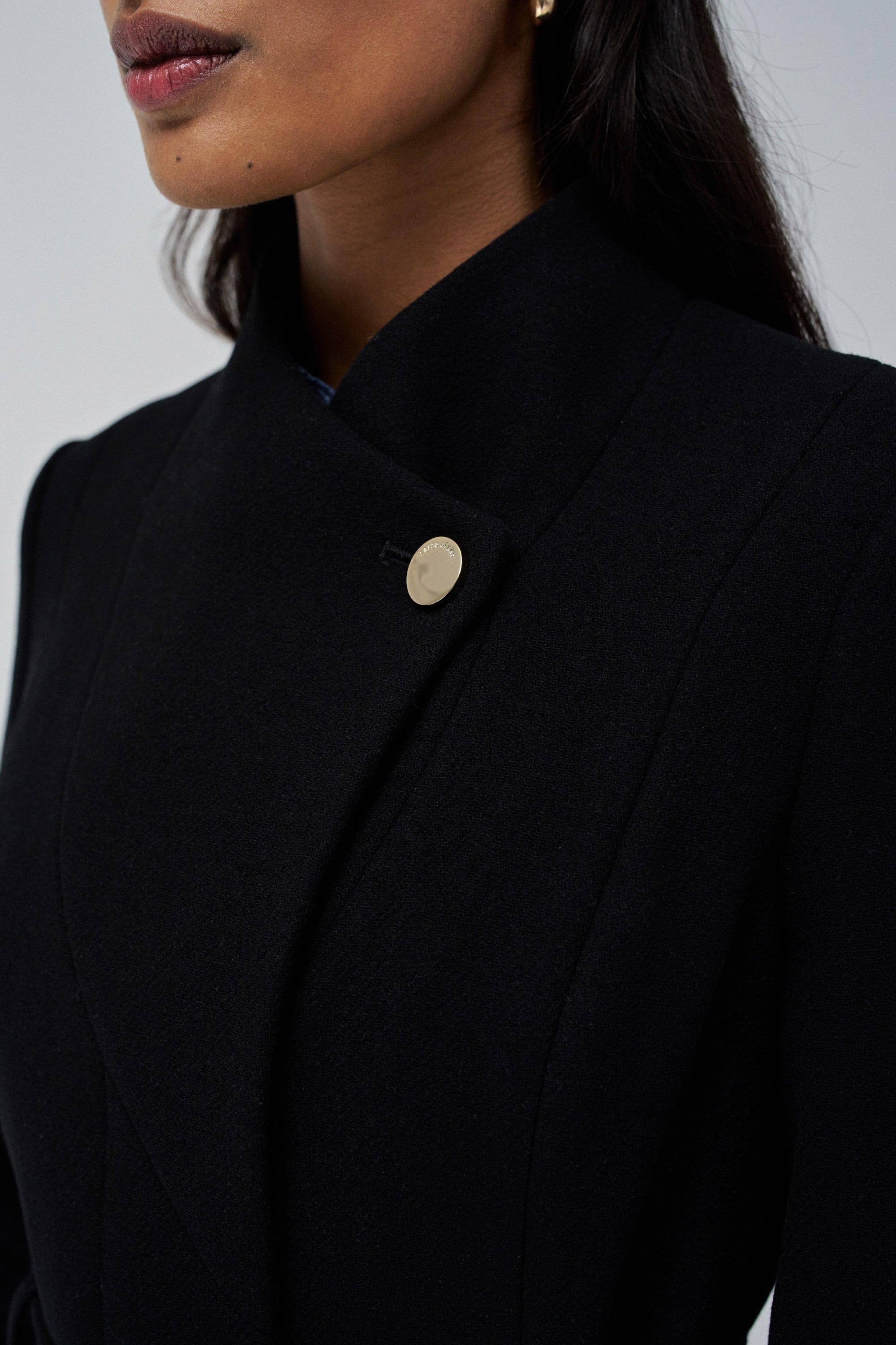 Long Wool Peacoat With Belt in Black Jacken Salsa Jeans