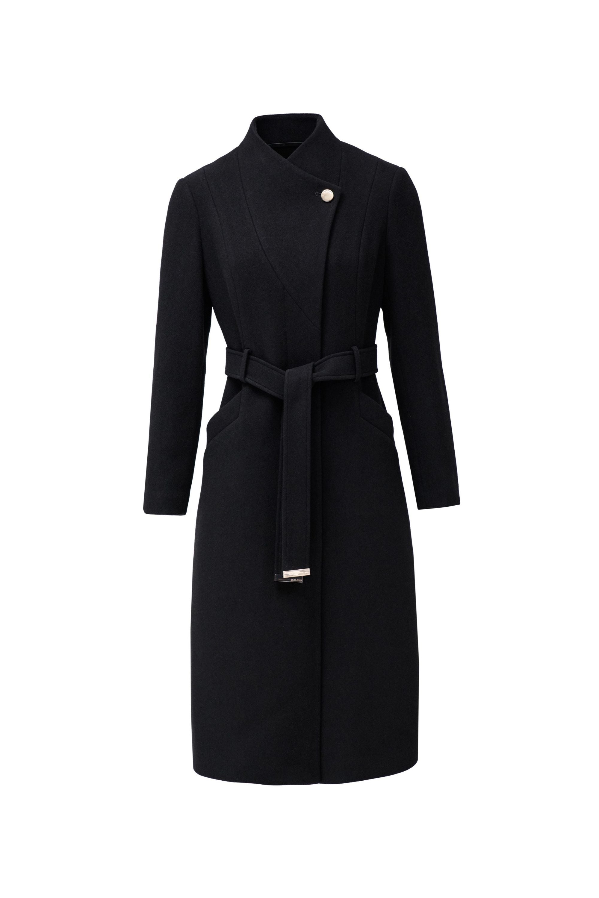 Long Wool Peacoat With Belt in Black Jacken Salsa Jeans