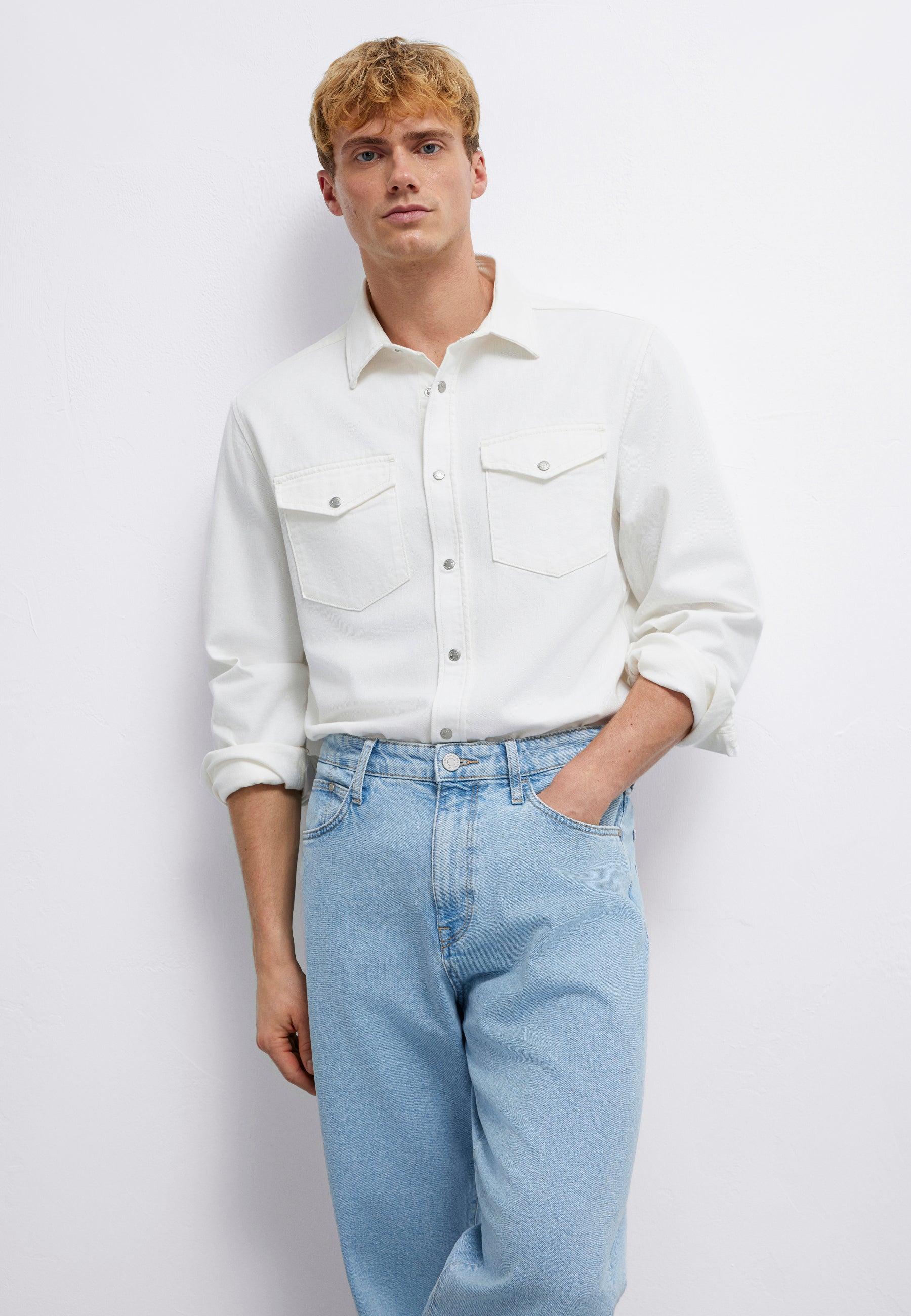 Ted in Off White Denim Hemden Mavi