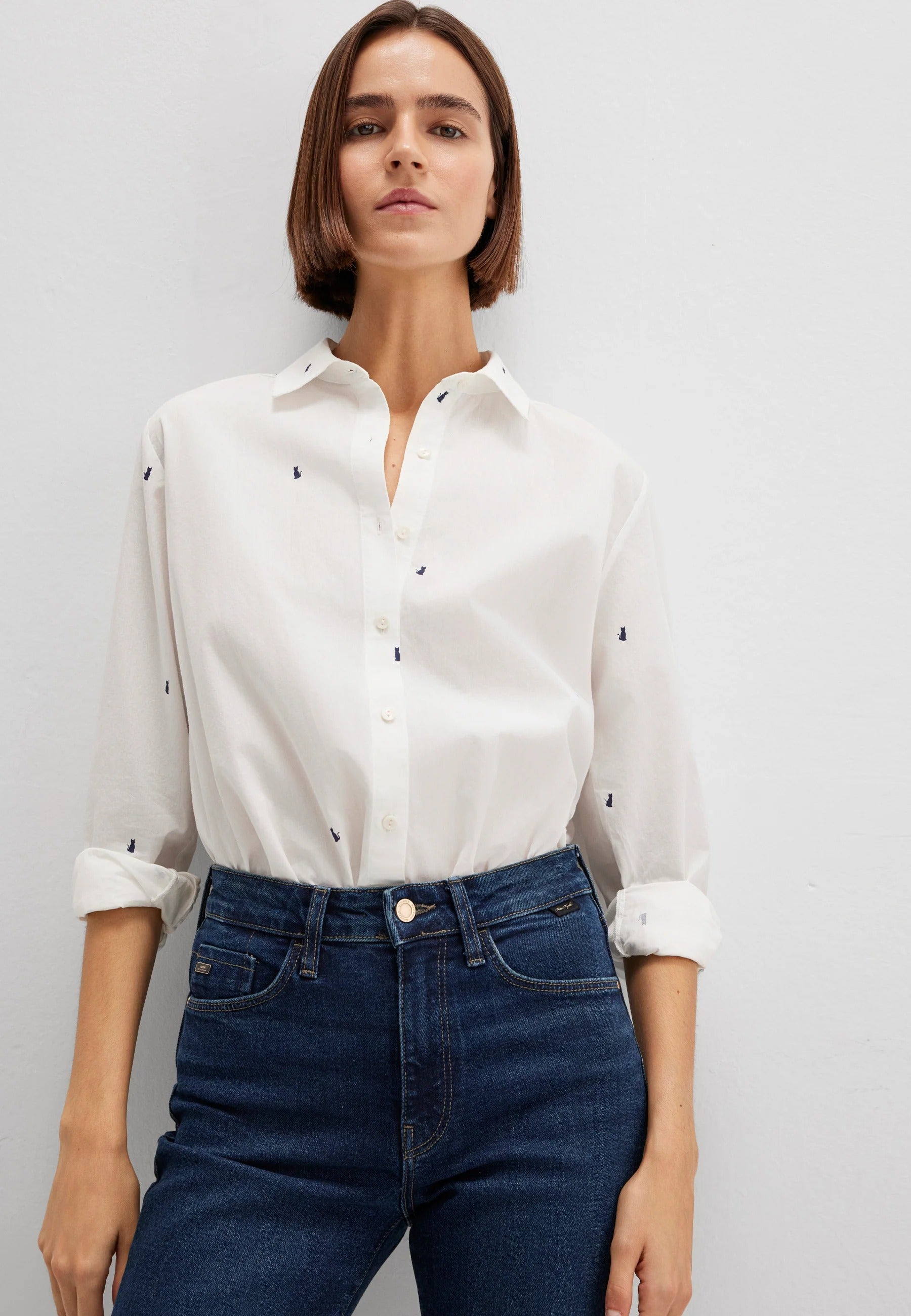 Long Sleeve Woven Shirt in Cat All Over Print