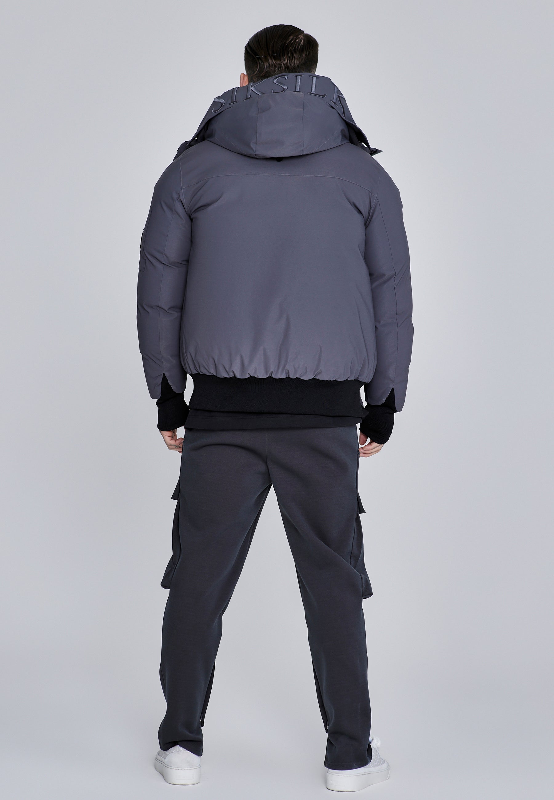 Hooded Bomber Jacket in Grey