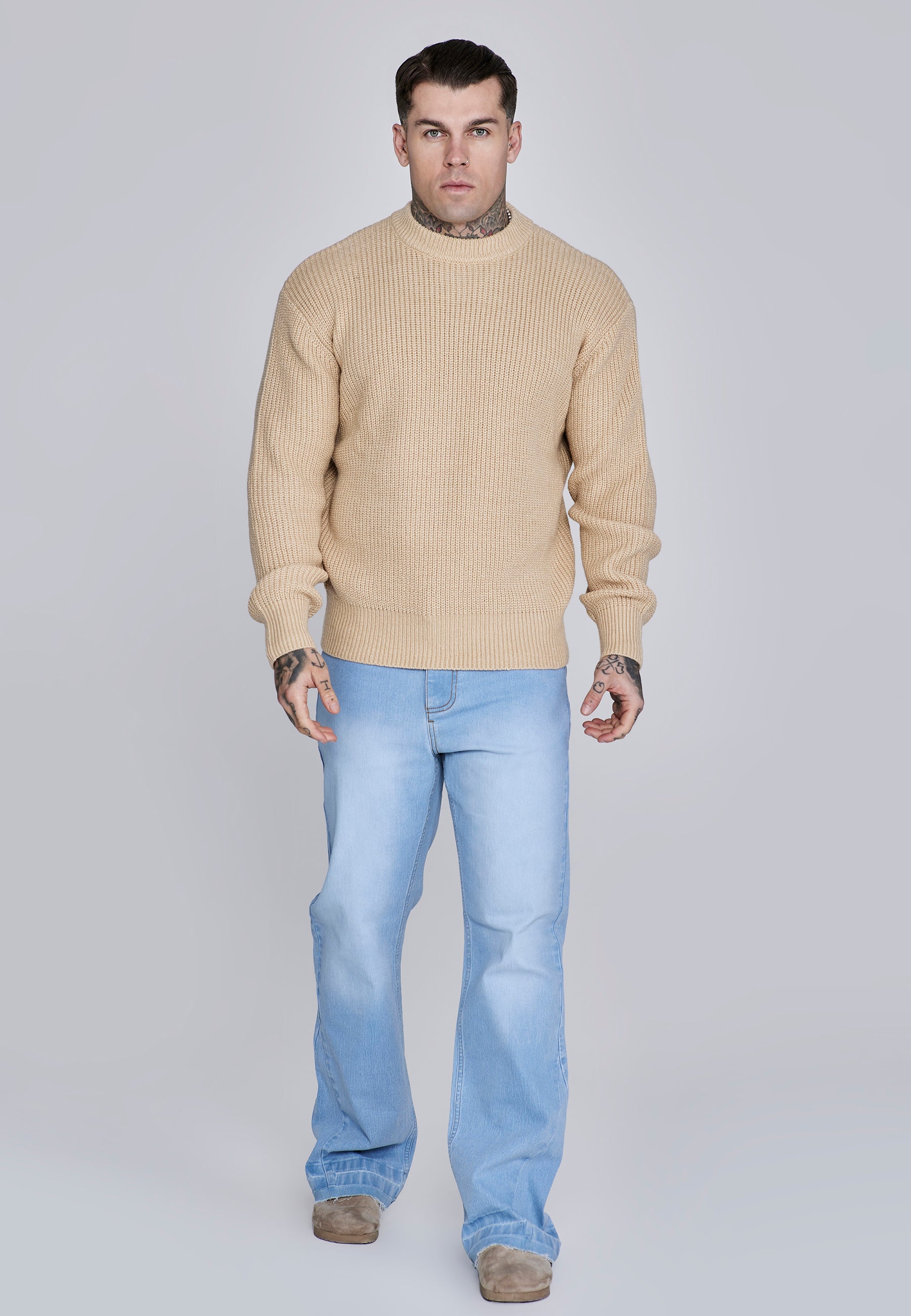 Knitted Sweater in Ecru Pullover SikSilk