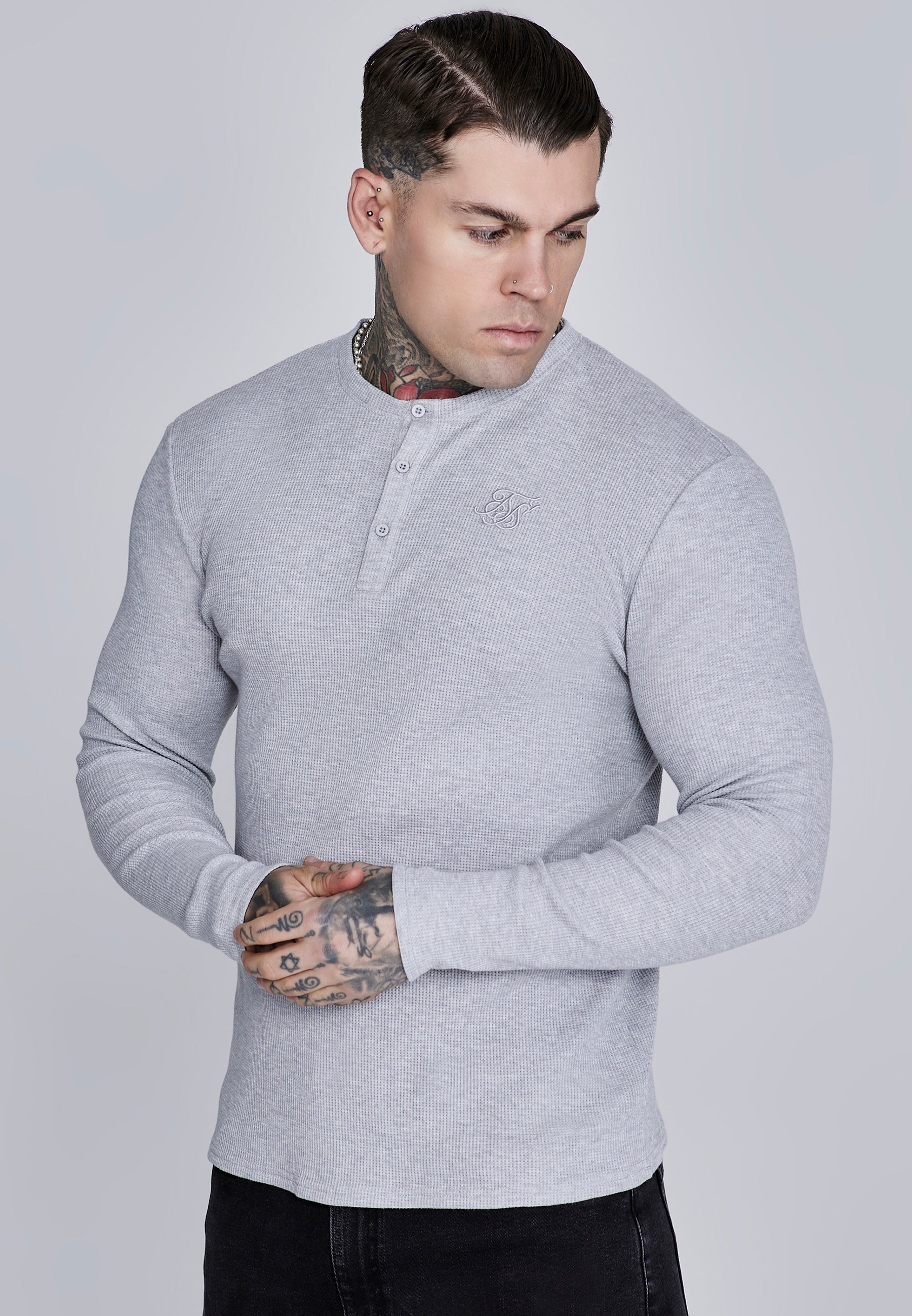 Henley T-Shirt in Grey Marl T-Shirts SikSilk