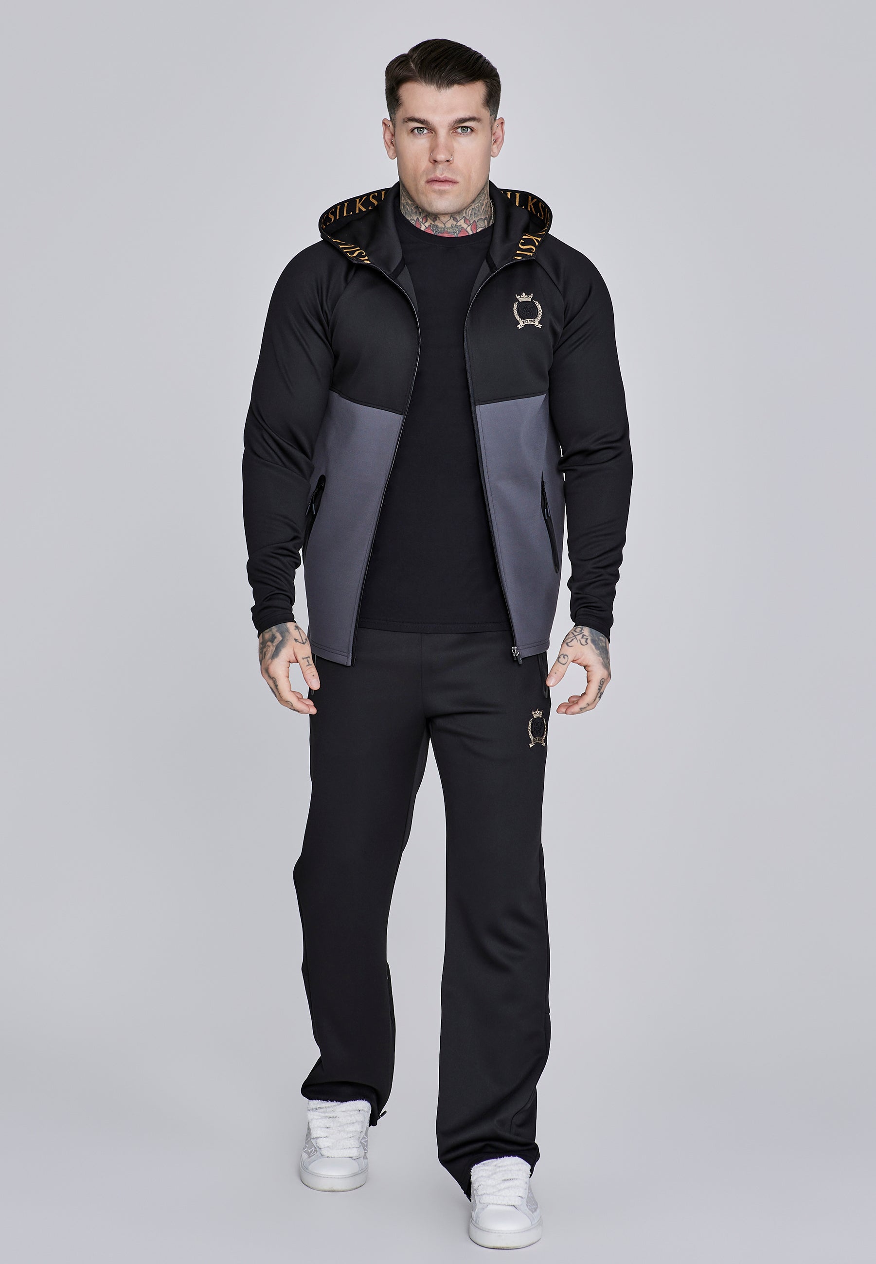 Full Zip Hoodie in Black, Grey Sweatjacken SikSilk