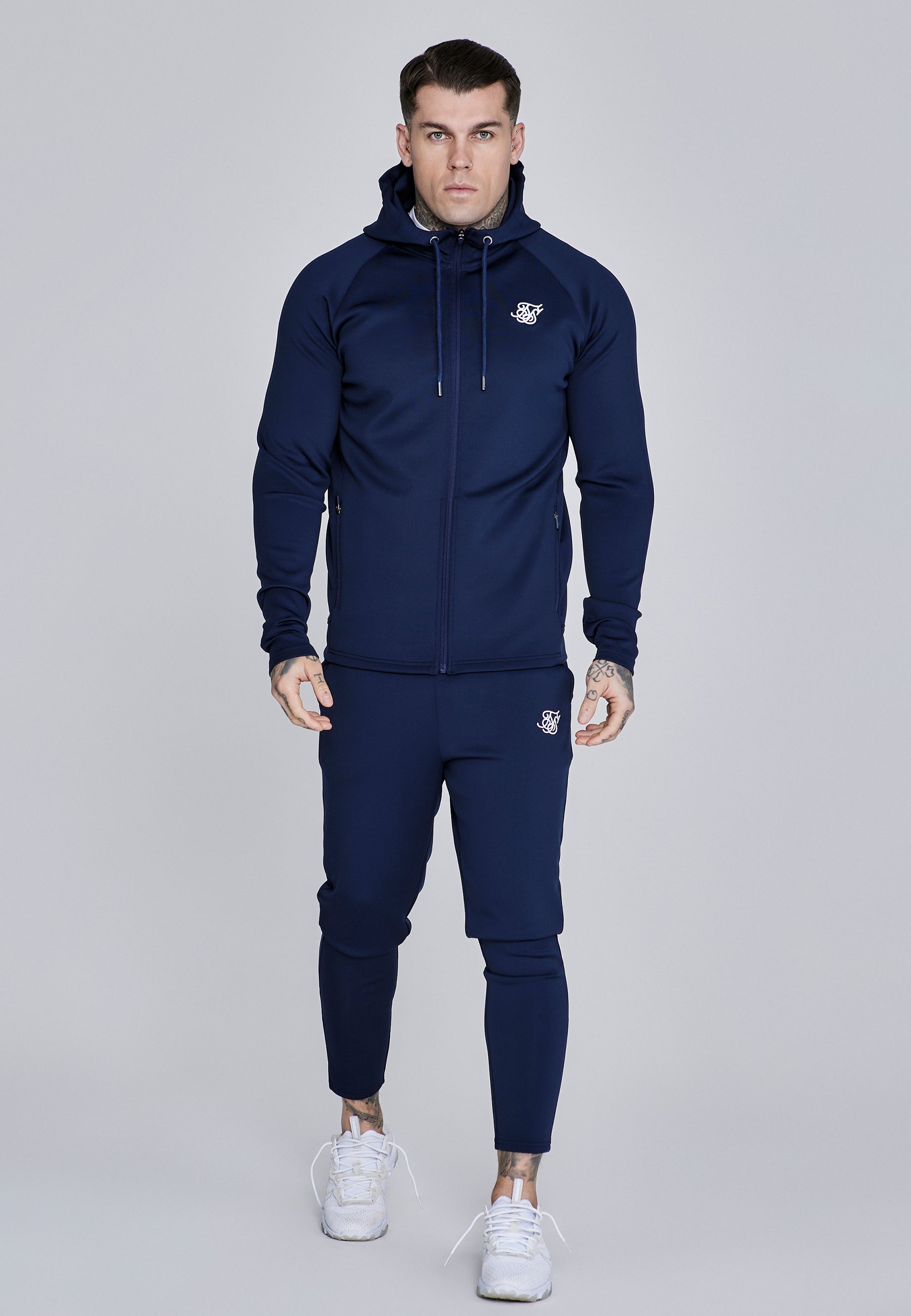 Essentials Poly FullZip Hoodie in Navy Sweatjacken SikSilk