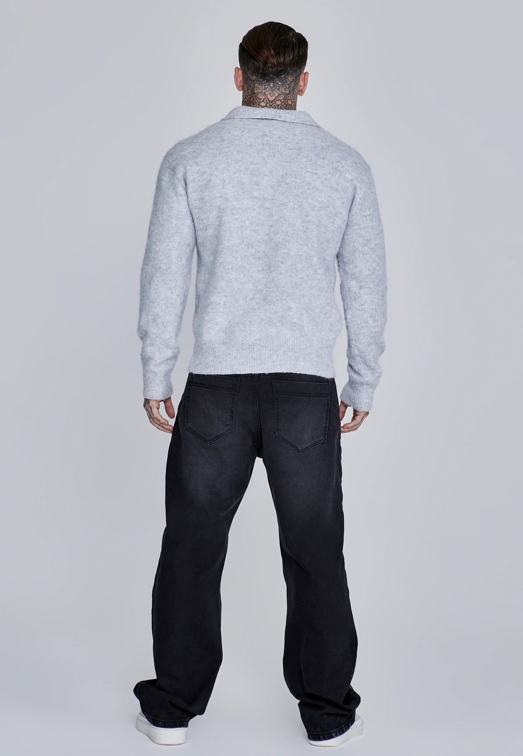 Knitted Polo Sweater in Grey