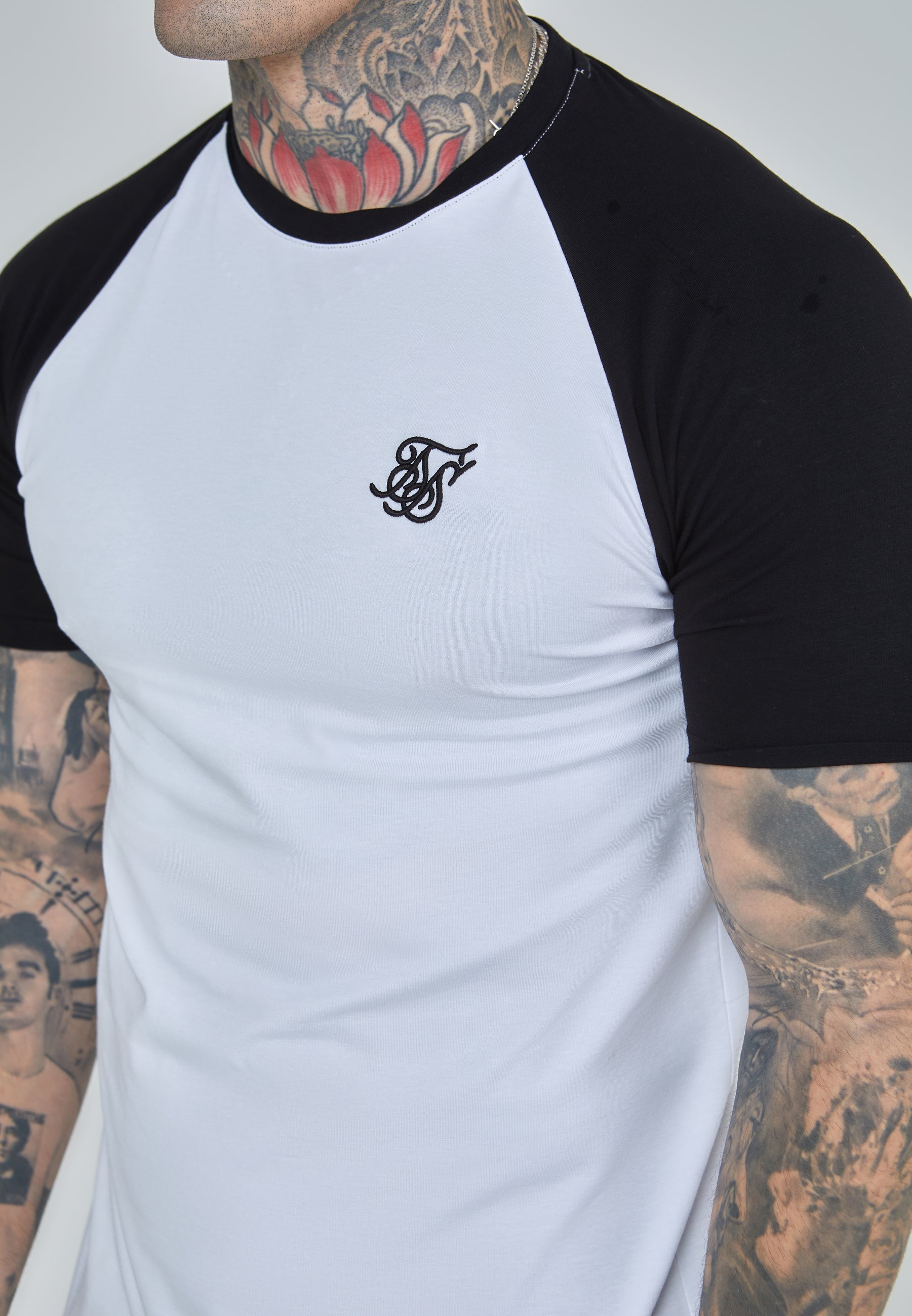 Raglan T-Shirt in White, Black T-Shirts SikSilk