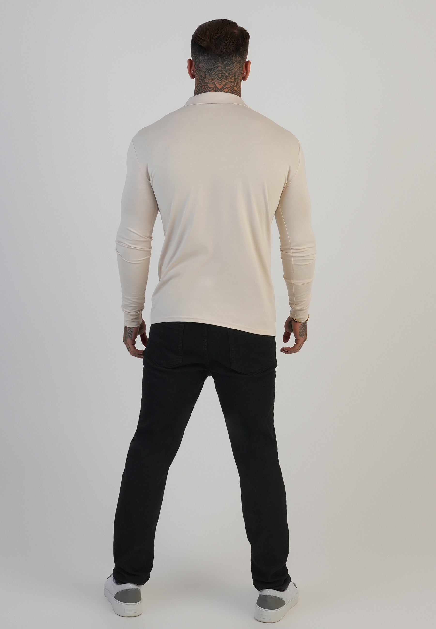 Long Sleeve Revere Polo in Ecru T-Shirts SikSilk