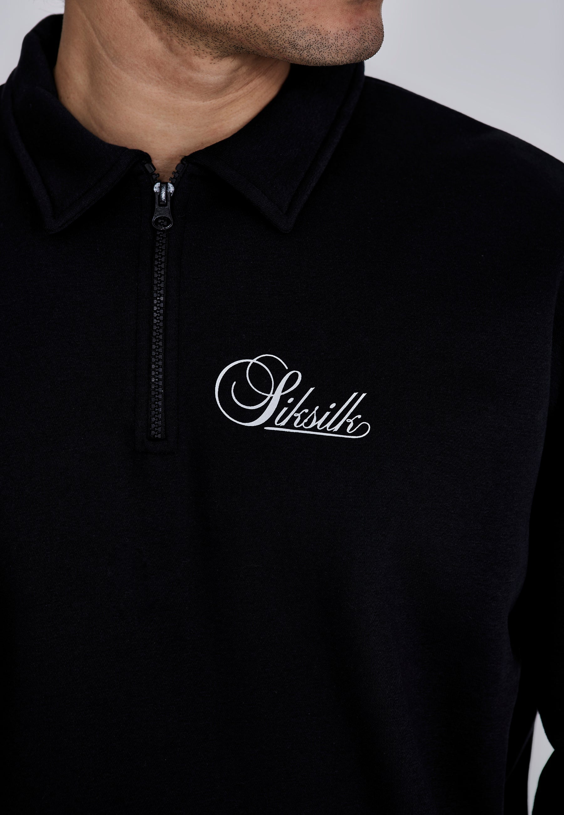Essentials Polo Sweater in Black Sweatshirts SikSilk