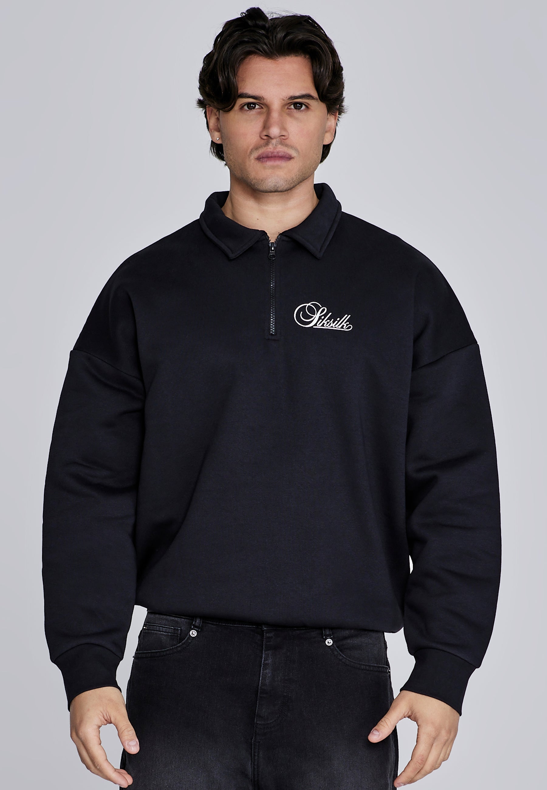 Essentials Polo Sweater in Black Sweatshirts SikSilk