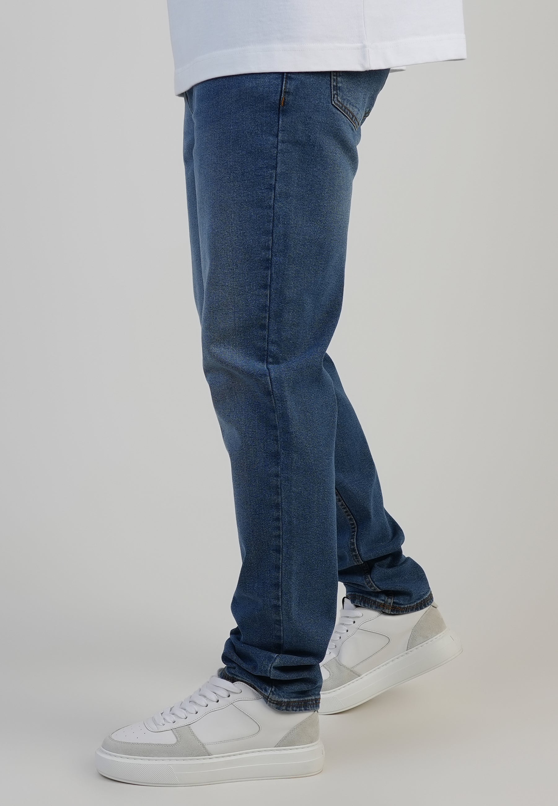 Slim Fit Jeans in Washed Mid Blue Jeans SikSilk