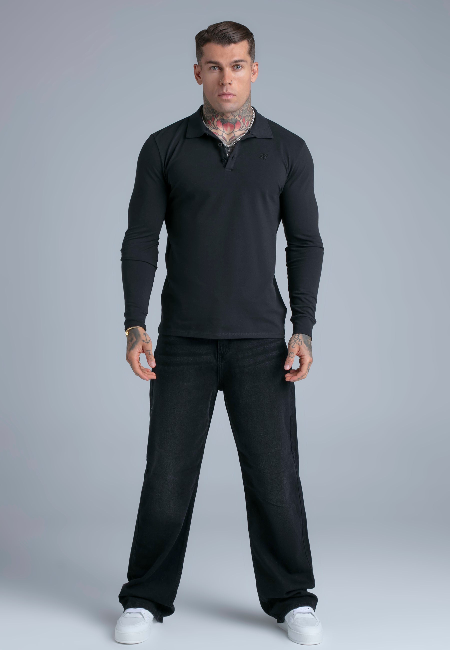 LS Button Polo in Black T-Shirts SikSilk