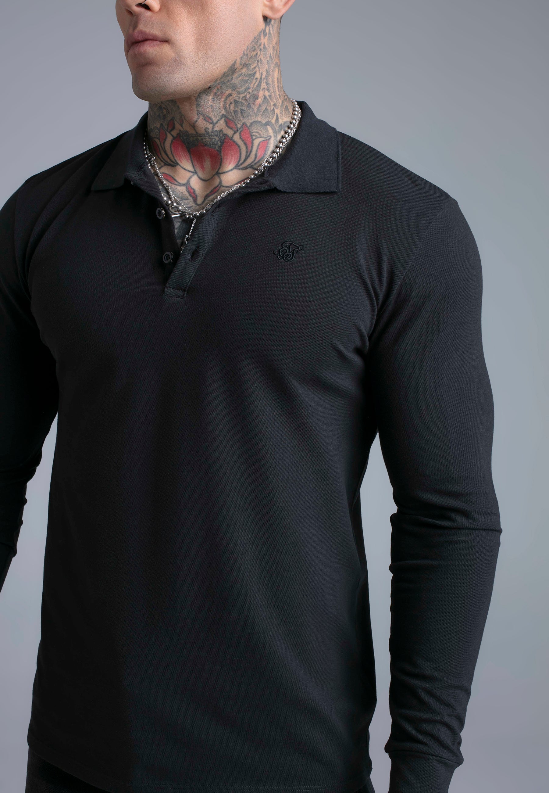 LS Button Polo in Black T-Shirts SikSilk