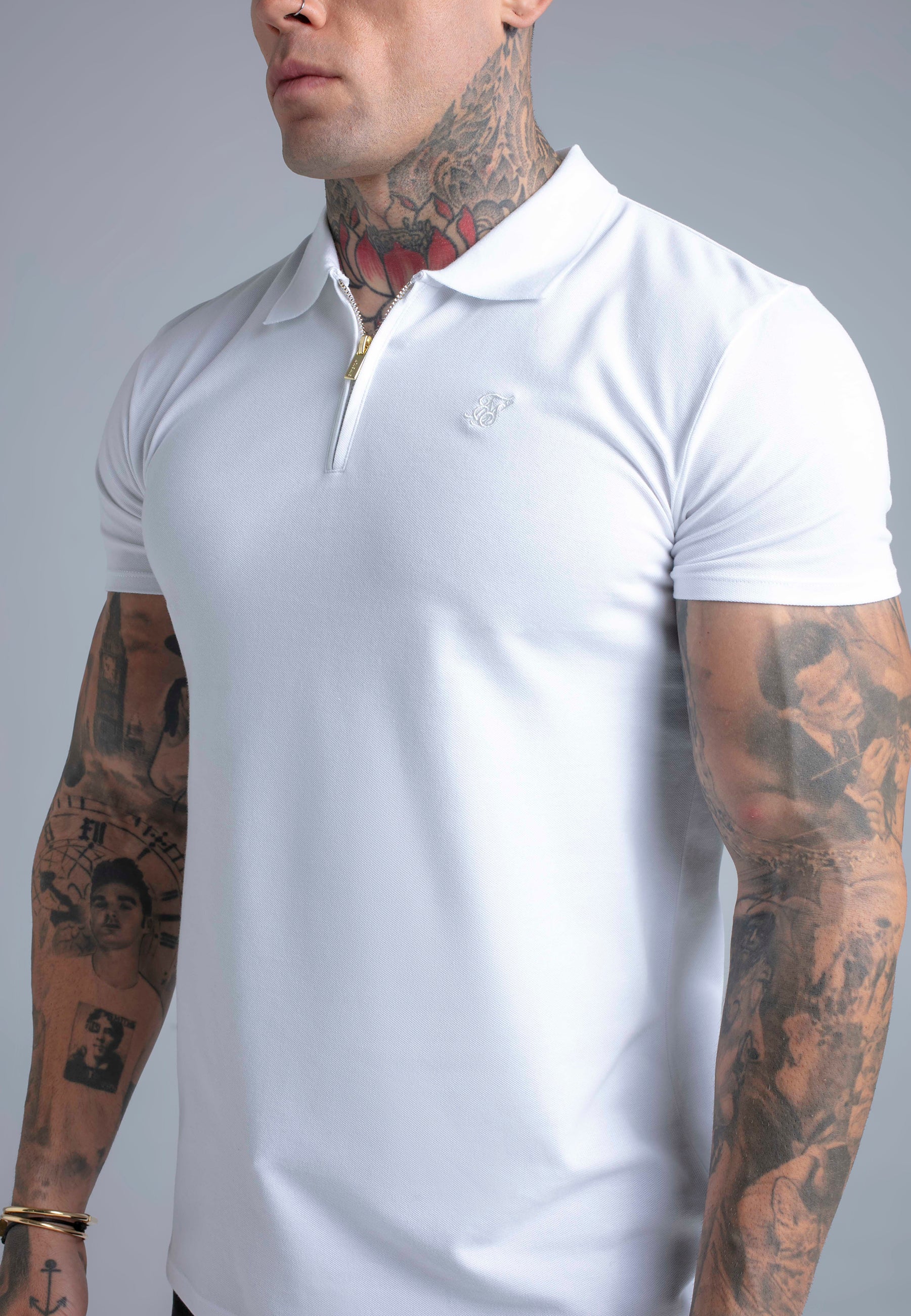 Zip Polo T-Shirt in White T-Shirts SikSilk