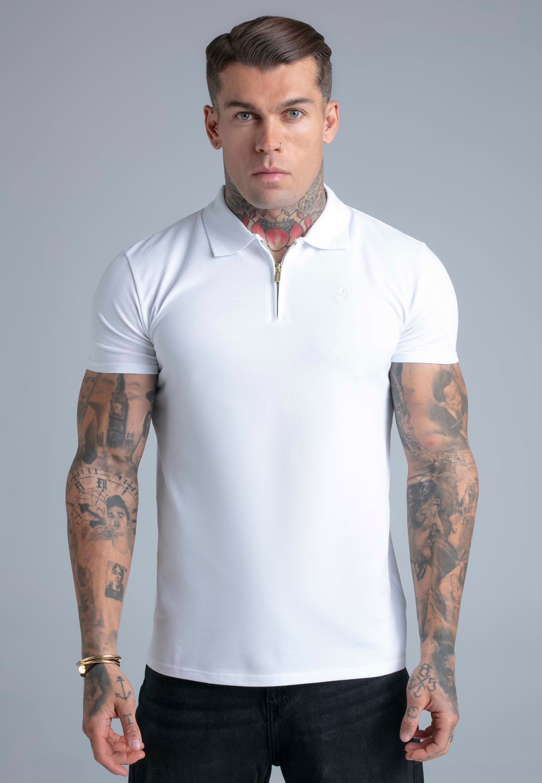 Zip Polo T-Shirt in White T-Shirts SikSilk