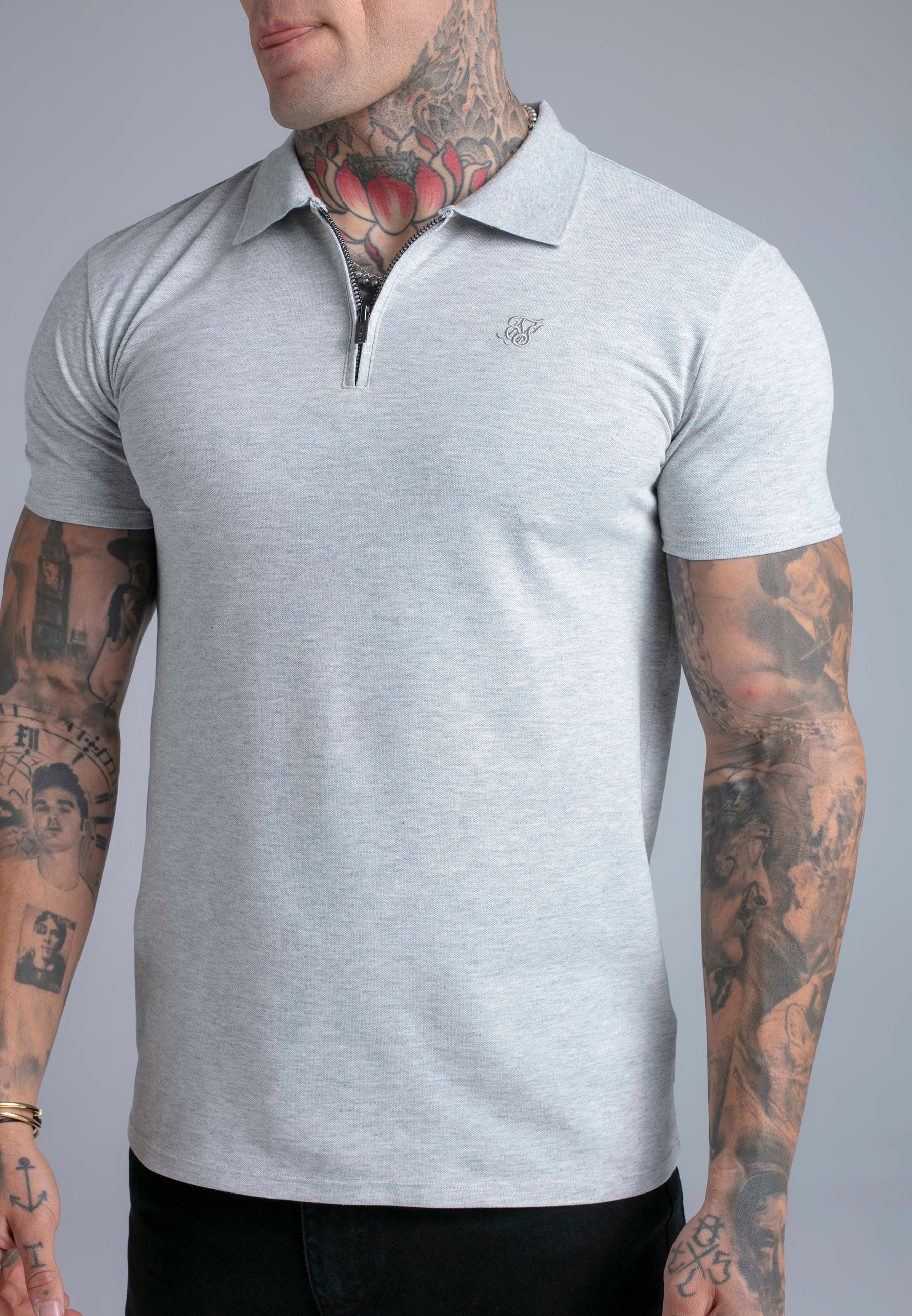 Zip Polo T-Shirt in Grey Marl T-Shirts SikSilk