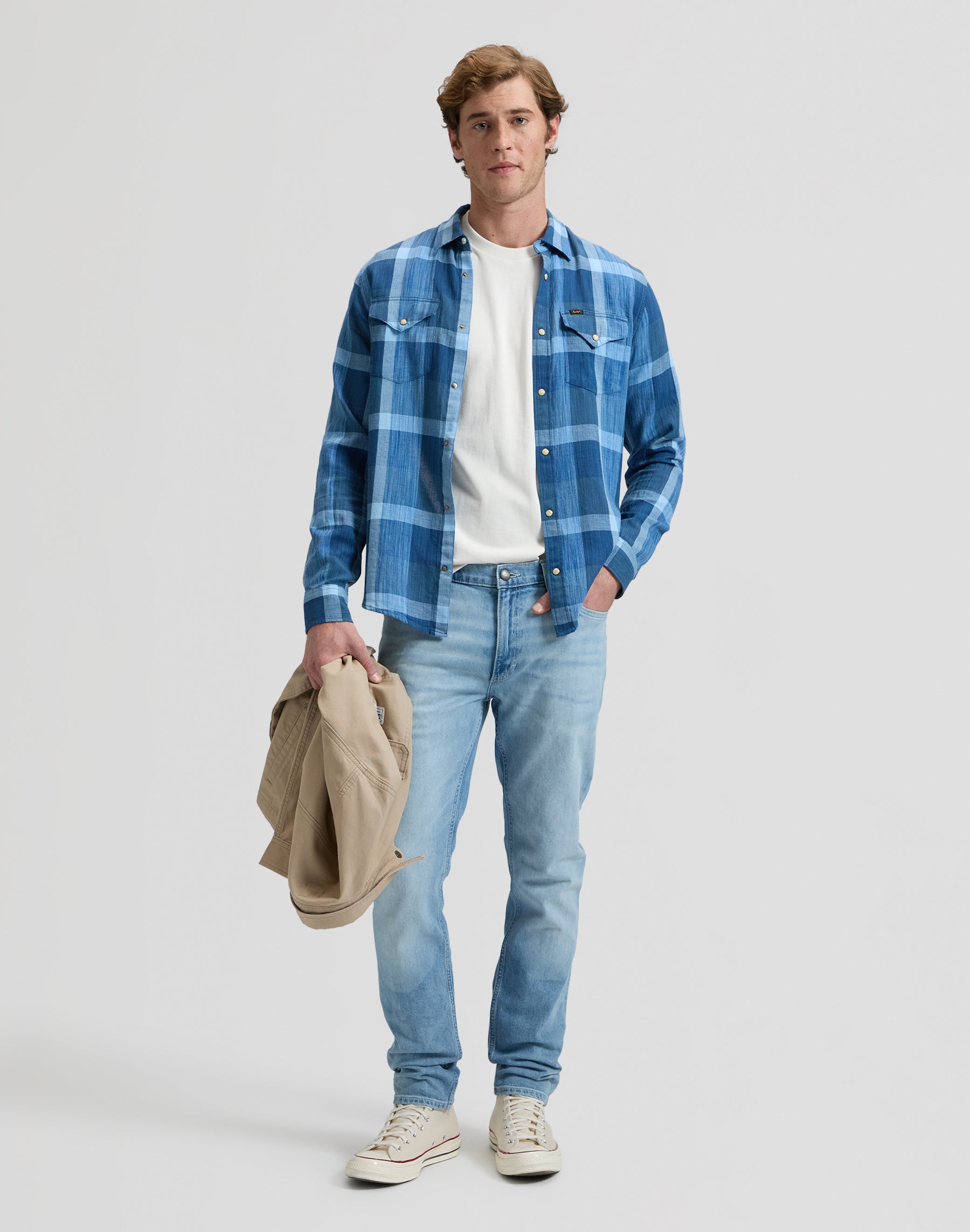 Clean Western Shirt in Indigo Plaid