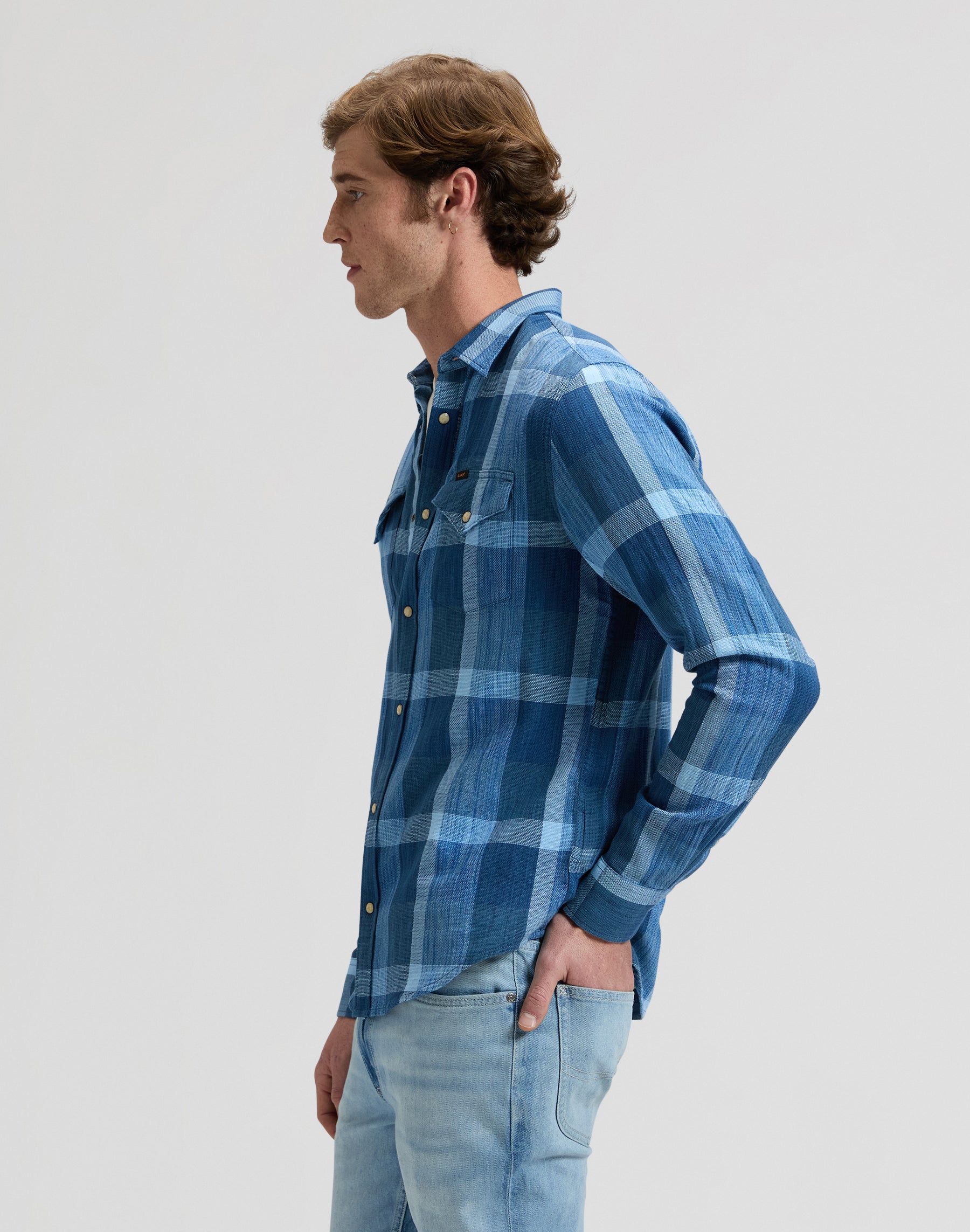 Clean Western Shirt in Indigo Plaid