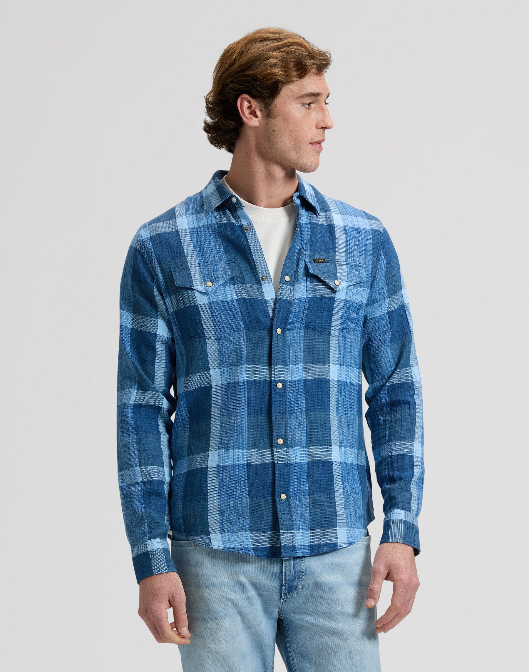 Clean Western Shirt in Indigo Plaid