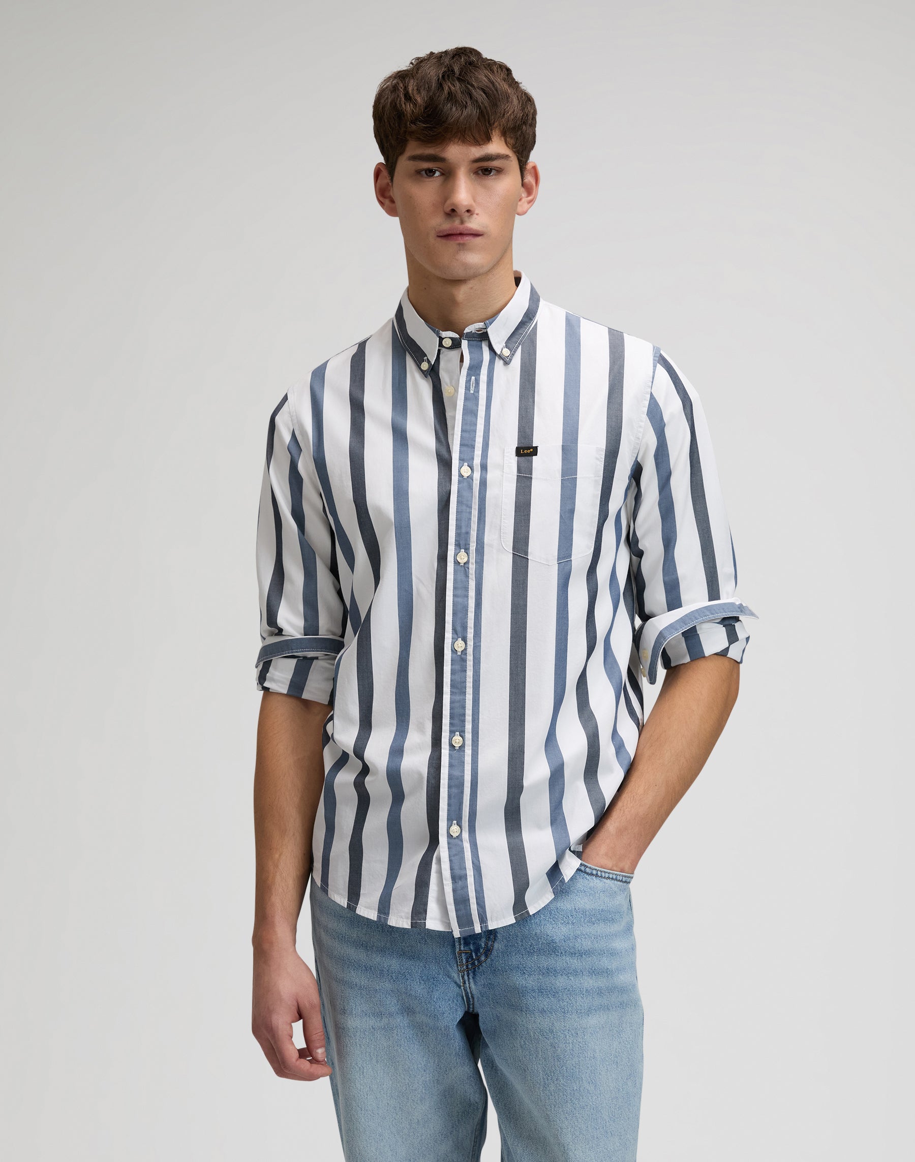 Lee Button Down in Tonal Rivet Navy Stripe