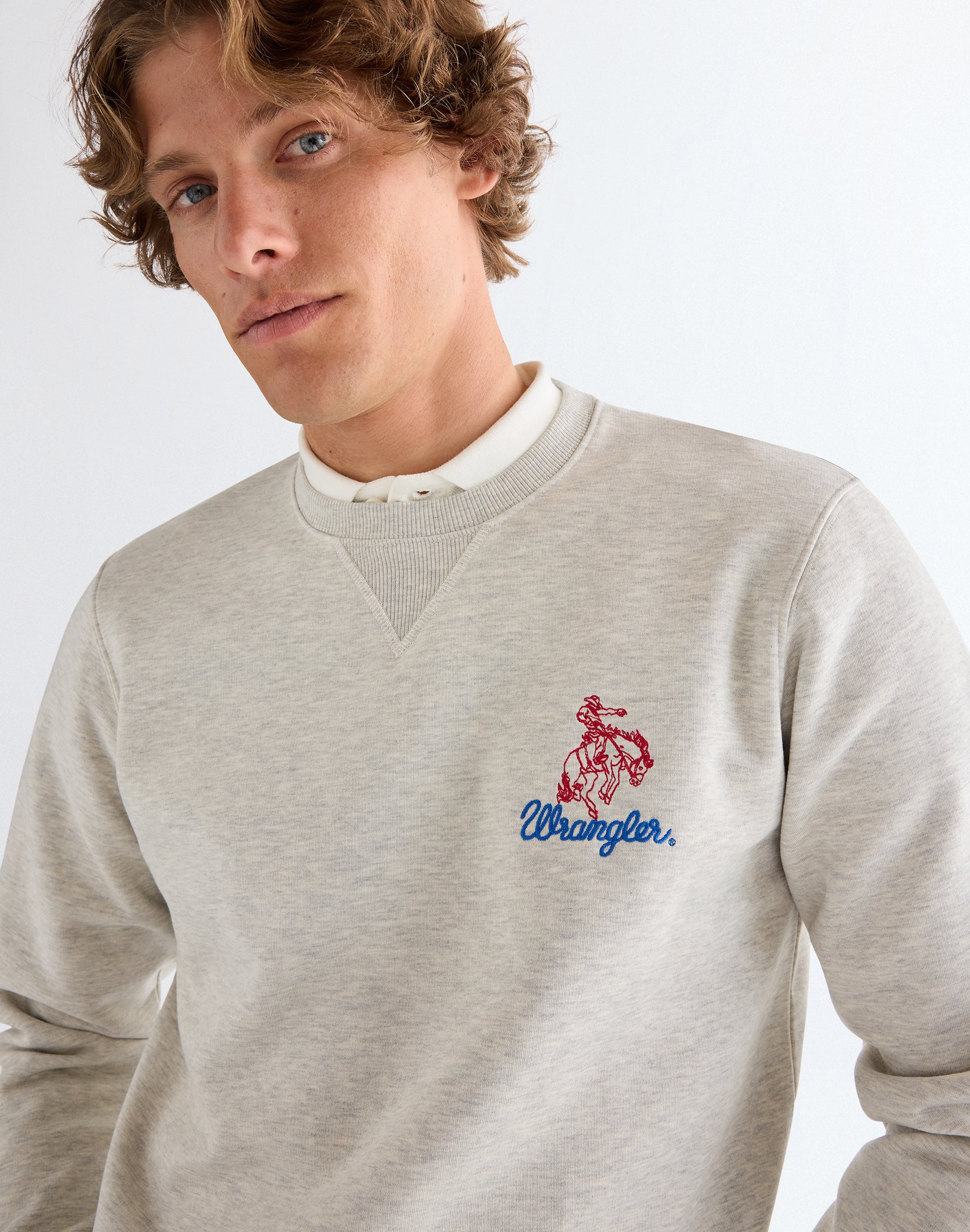 Embroidery Crew in Oat Mel Sweatshirts Wrangler