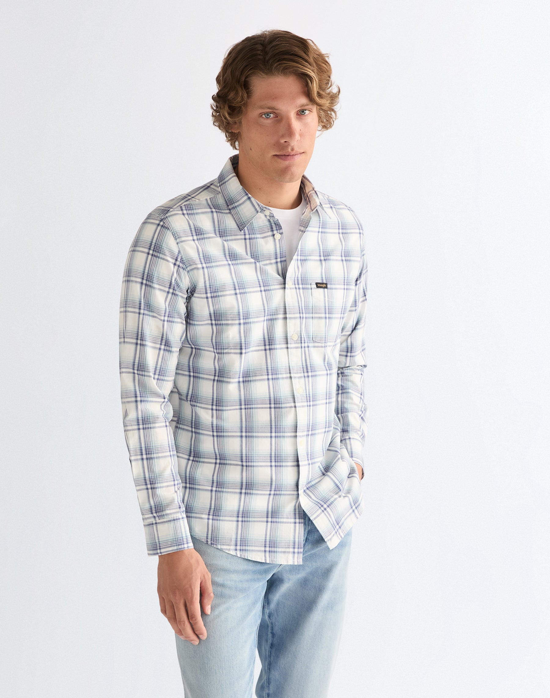 1 Pocket Shirt in Blue White Hemden Wrangler