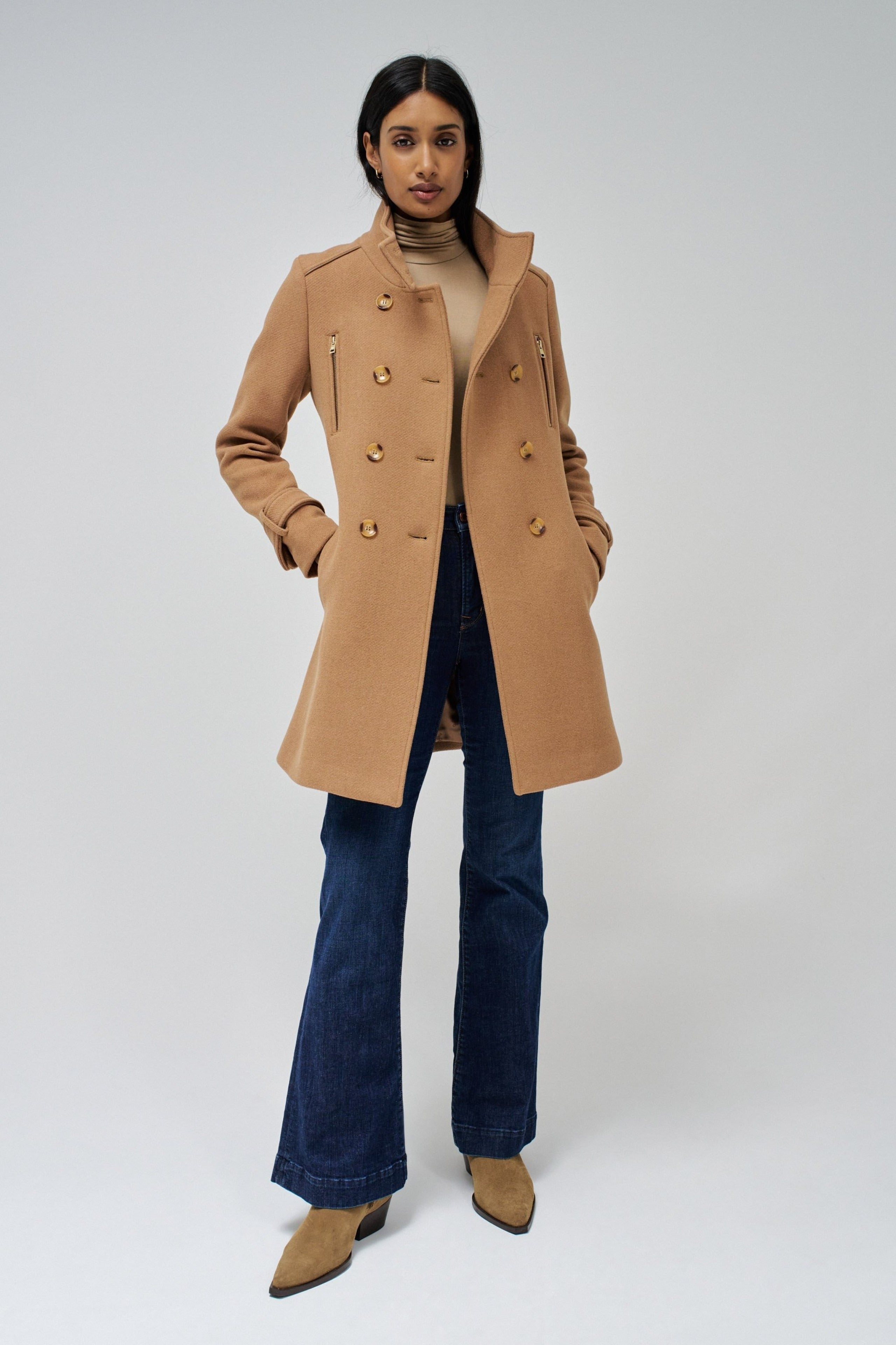 Grace Long Woolen Coat in Medium Beige Jacken Salsa Jeans