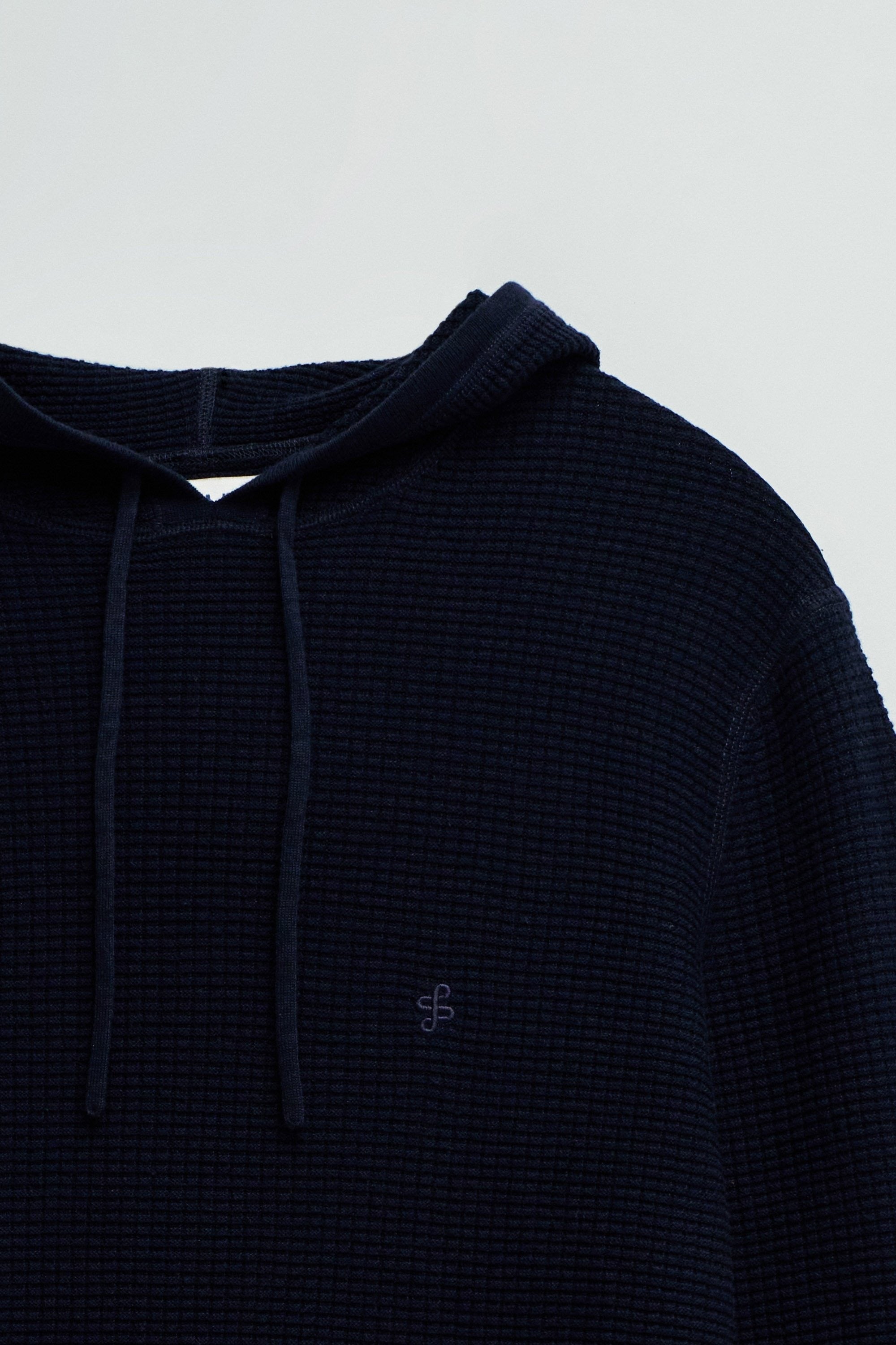 Waffle Knit Hoodie in Dark Blue V1