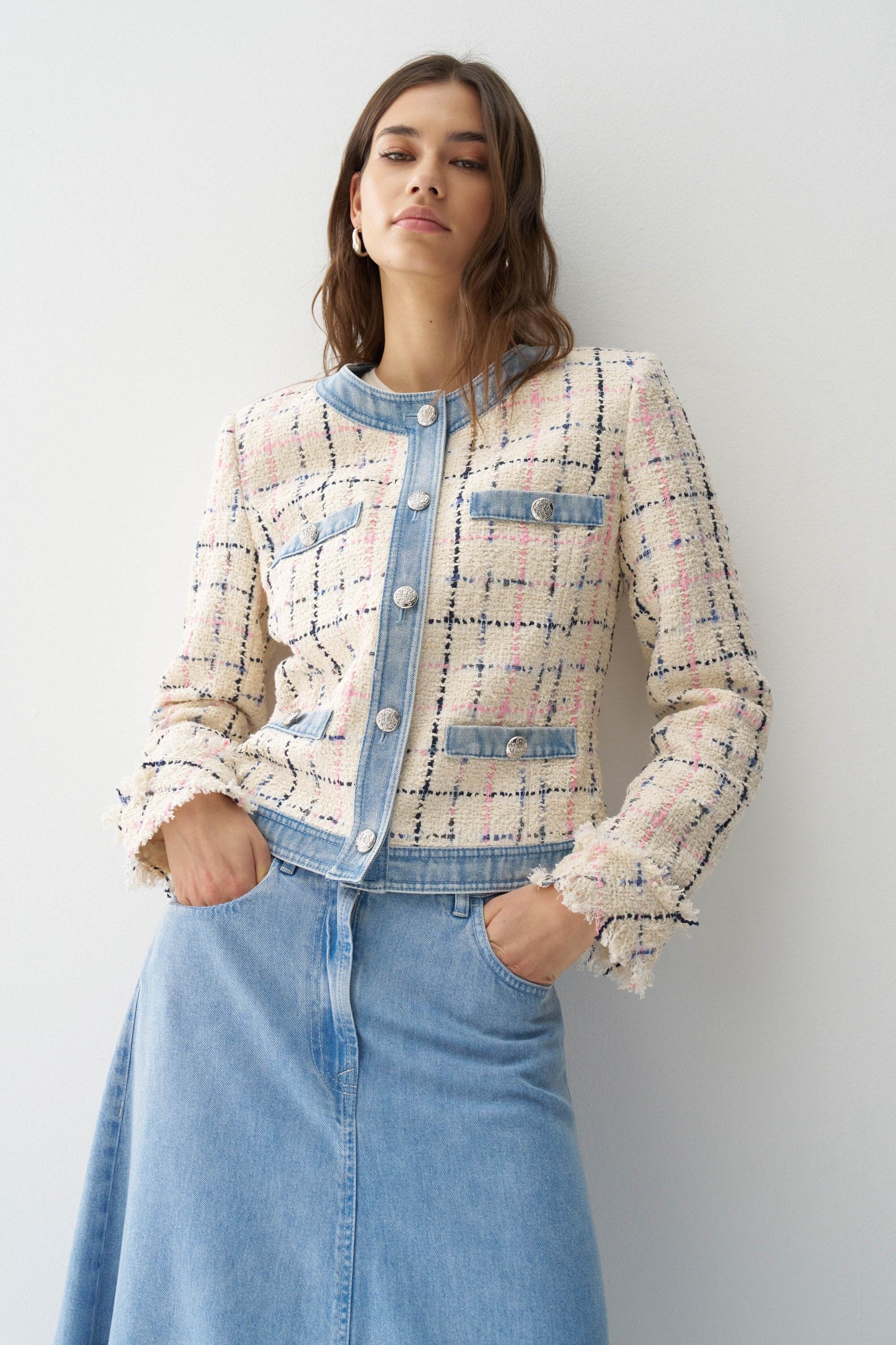 Chanel-Style Tweed Jacket in Light Beige V2 Jacken Salsa Jeans