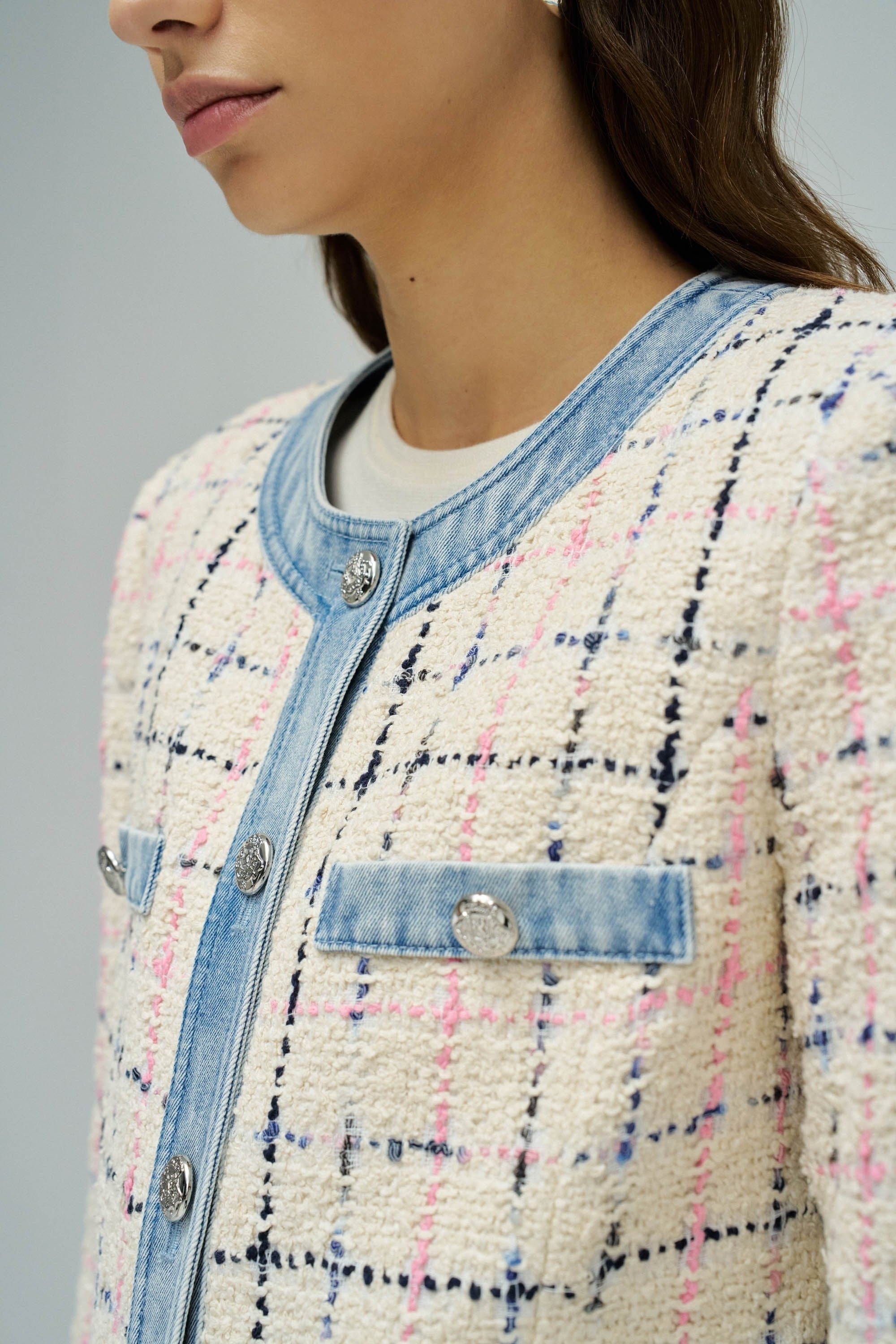 Chanel-Style Tweed Jacket in Light Beige V2 Jacken Salsa Jeans