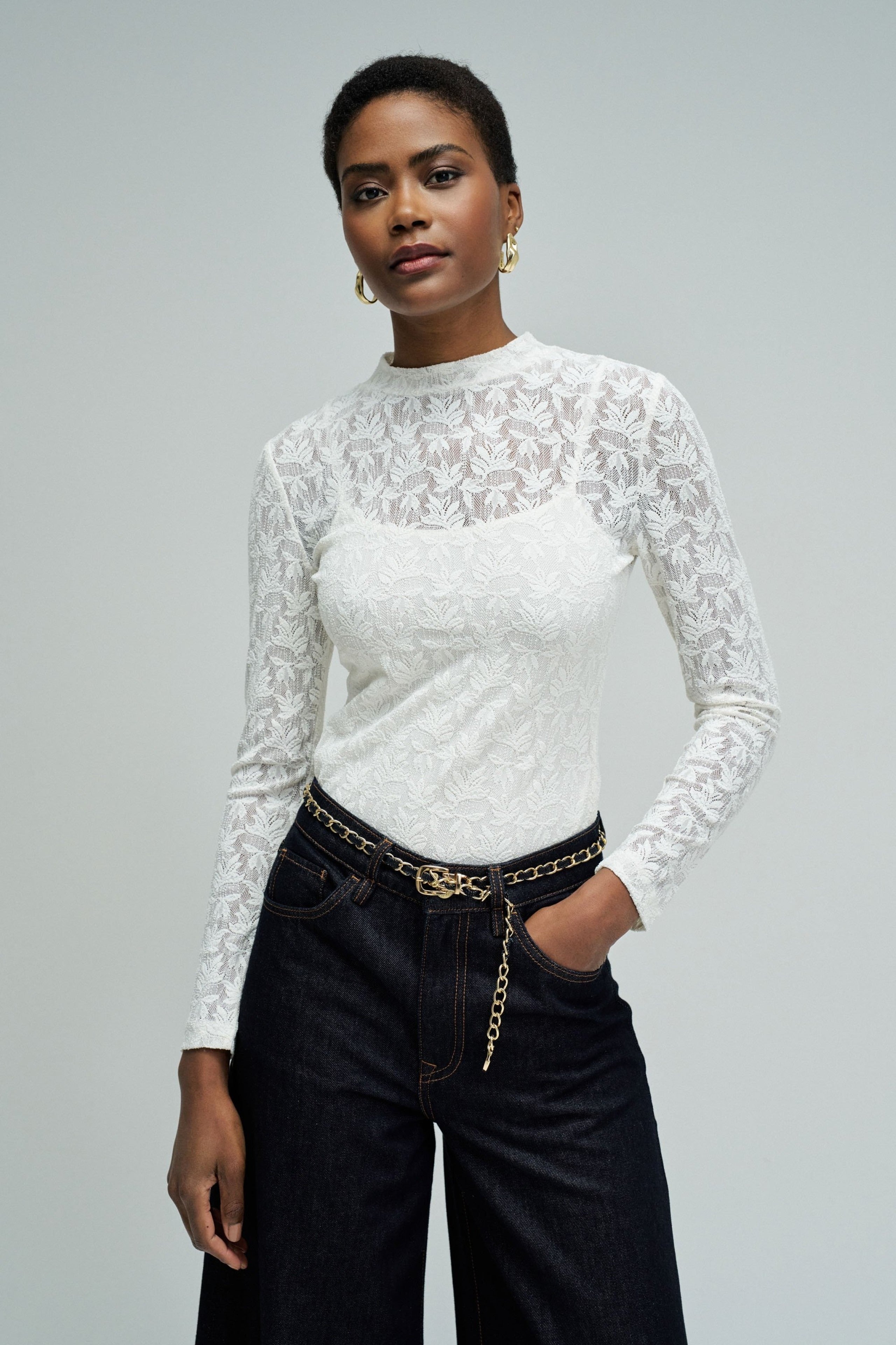 Lace Long Sleeve in Light Beige T-Shirts Salsa Jeans
