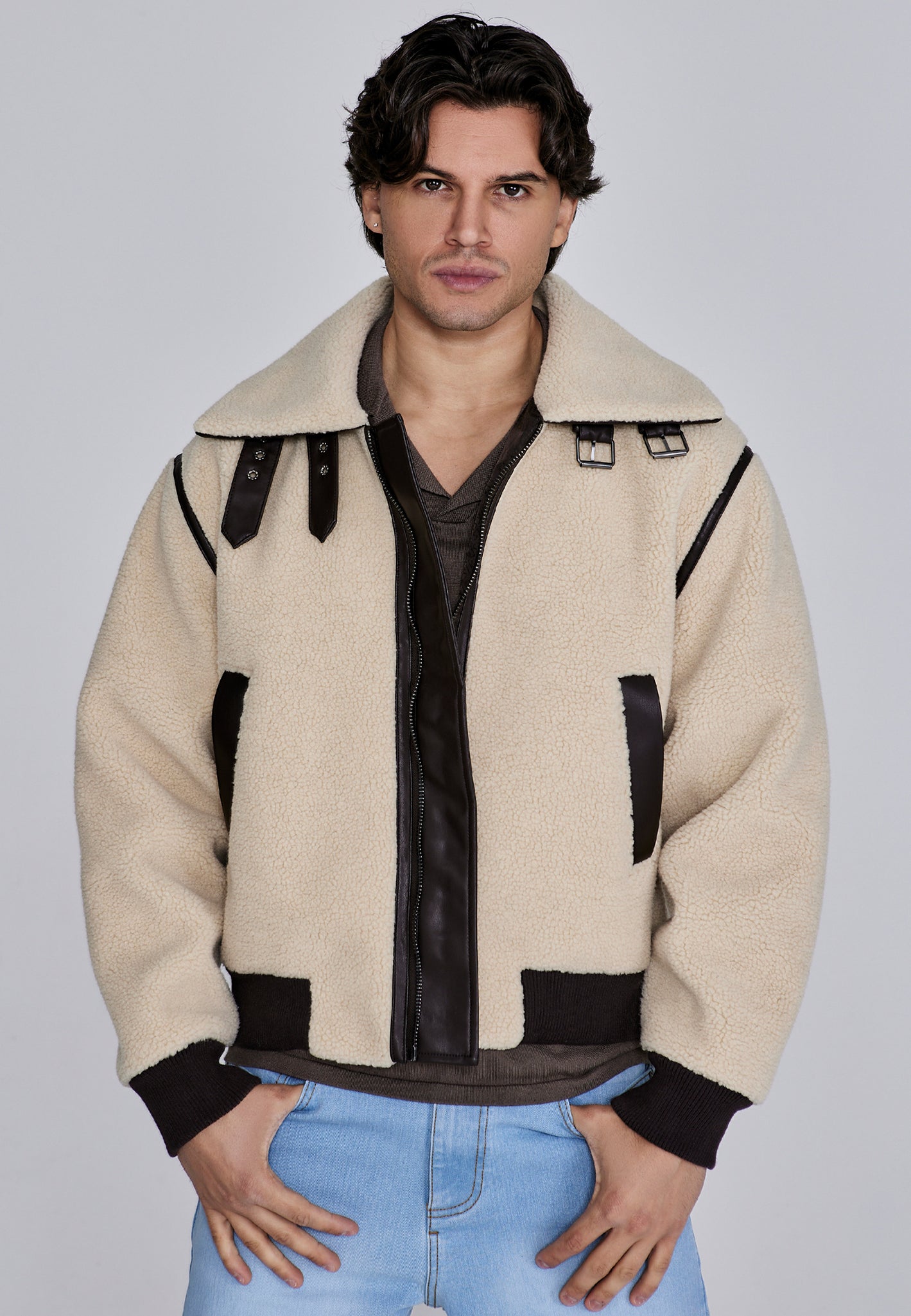 Sherpa Bomber Jacket in Beige Jacken SikSilk