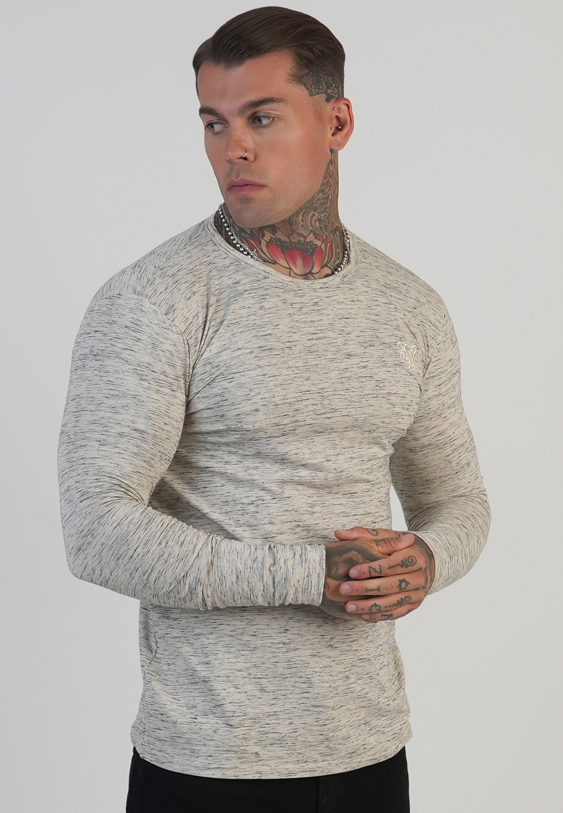 Long Sleeve Marl T-Shirt in White T-Shirts SikSilk
