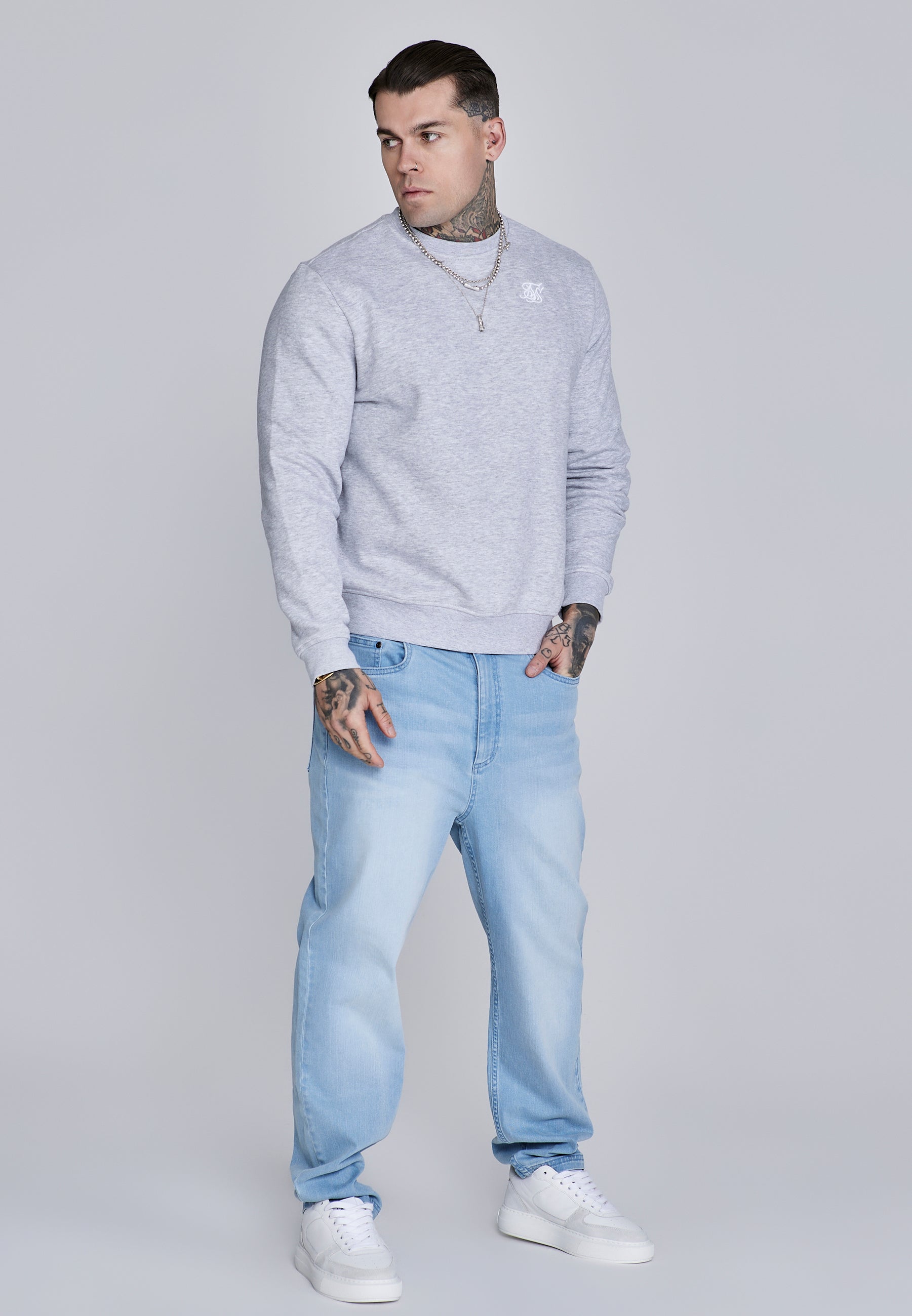 Essentials Sweater in Grey Marl Sweatshirts SikSilk