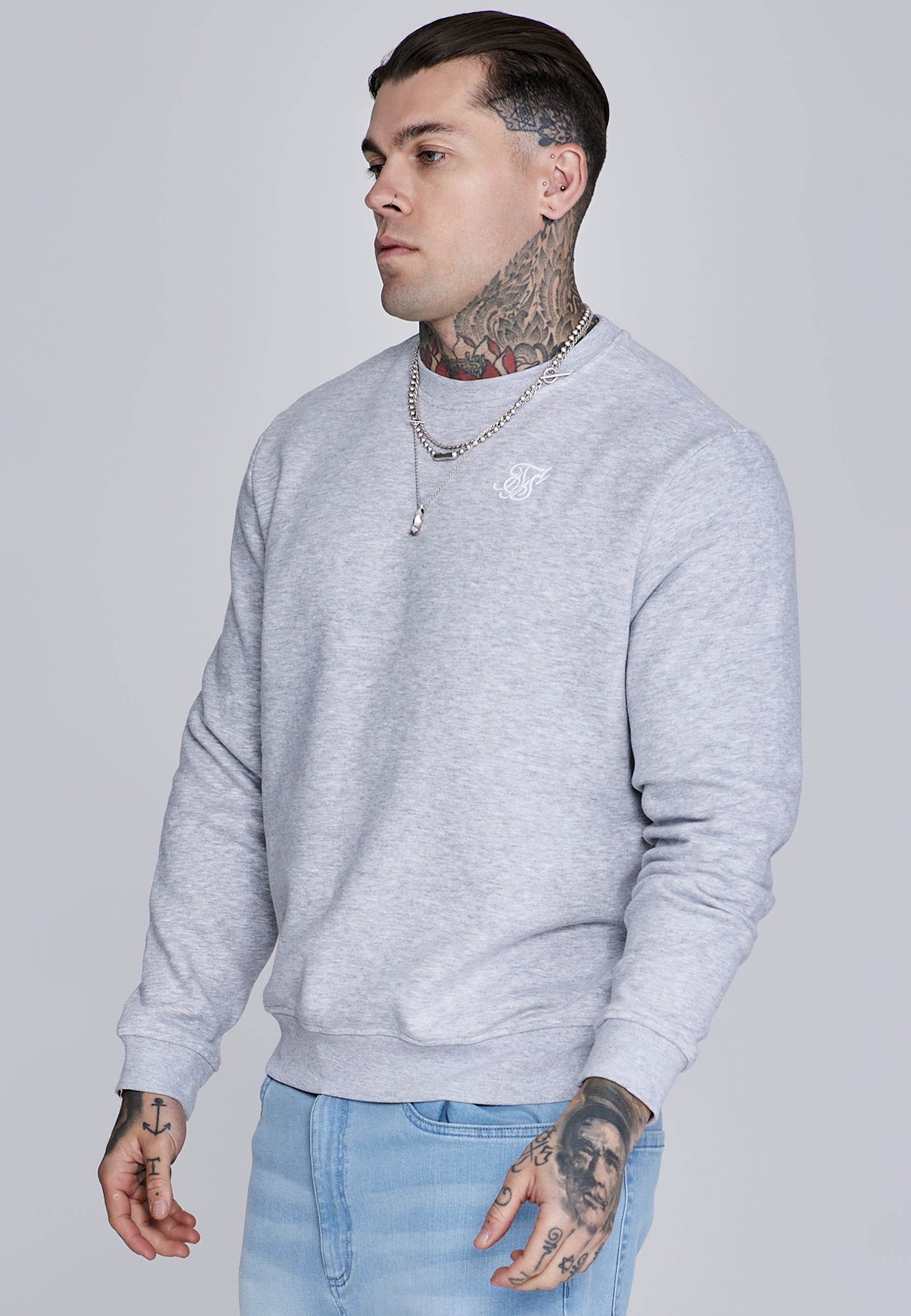 Essentials Sweater in Grey Marl Sweatshirts SikSilk