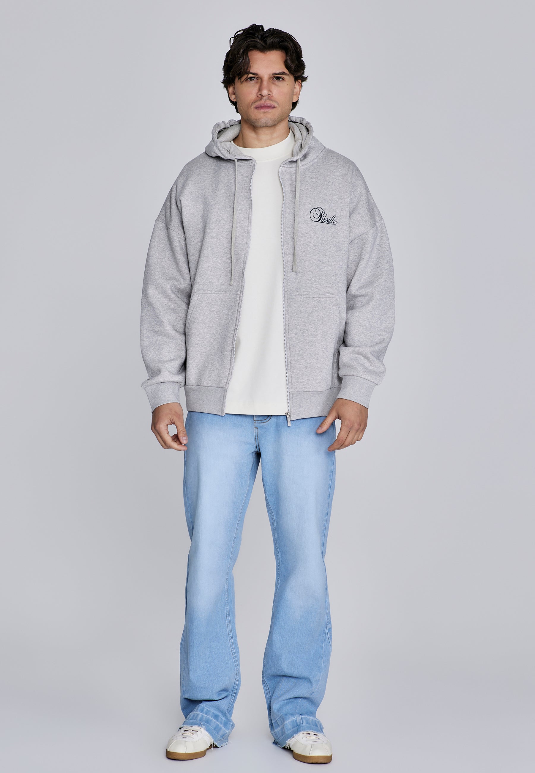 Essentials Full Zip Hoodie in Grey Marl Sweatjacken SikSilk