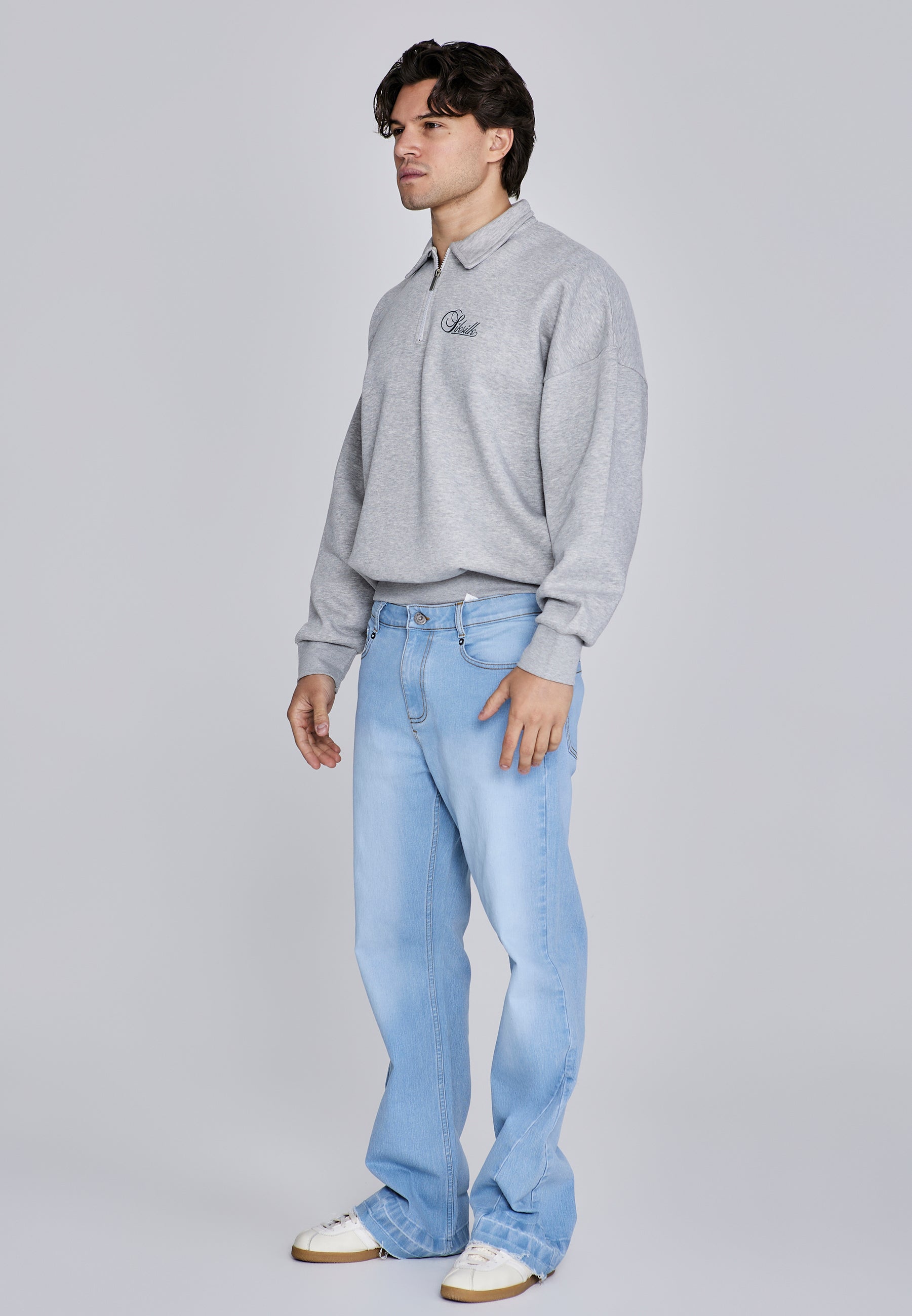 Essentials Polo Sweater in Grey Marl Sweatshirts SikSilk