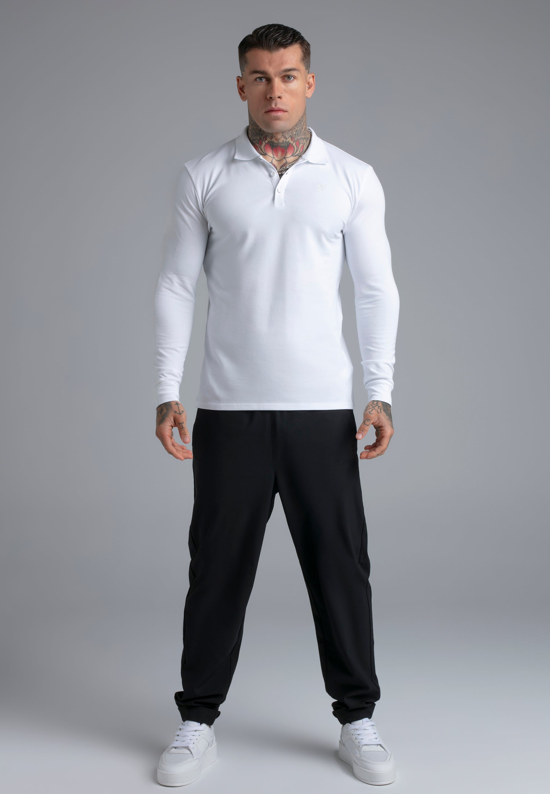 LS Button Polo in White T-Shirts SikSilk