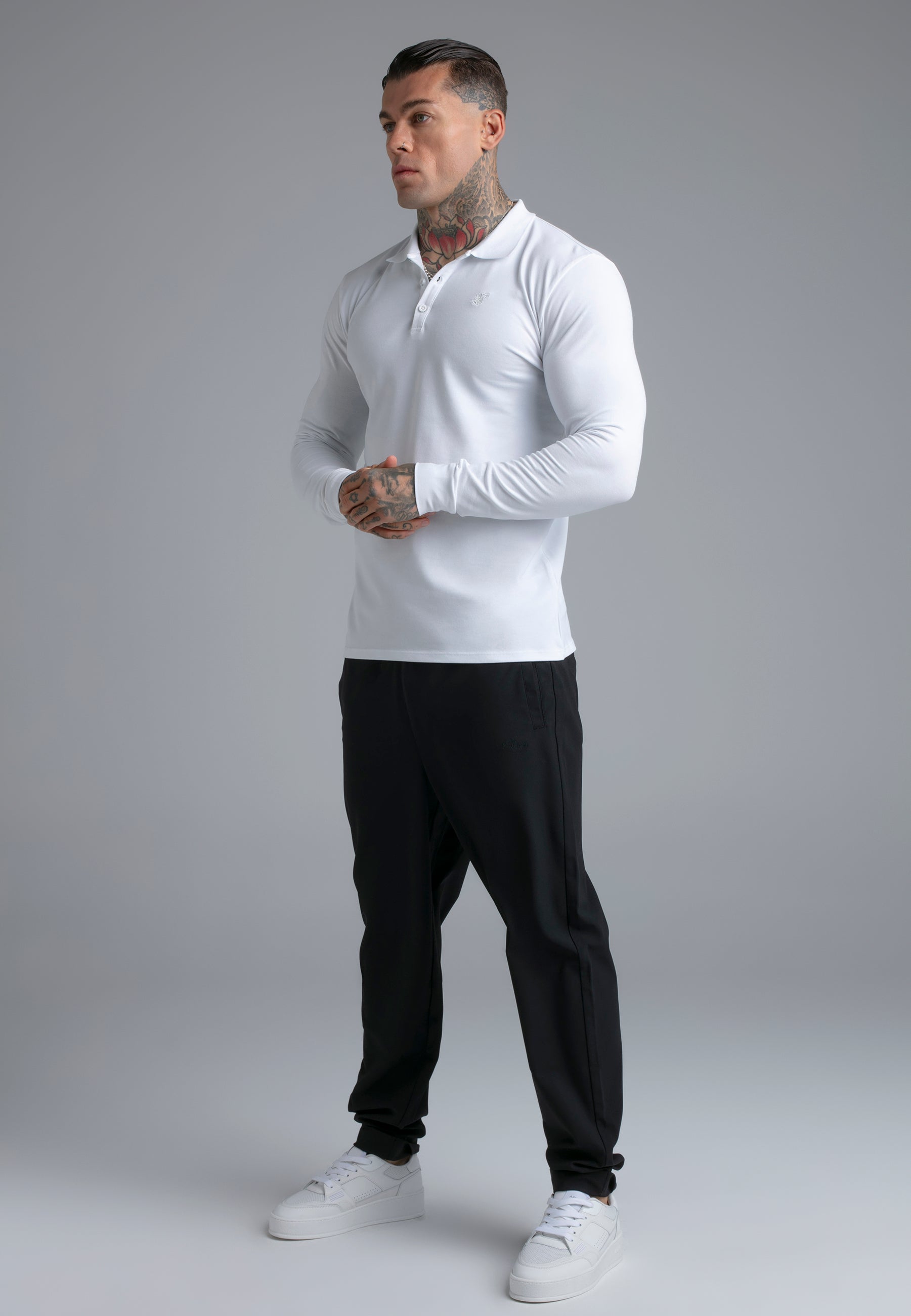 LS Button Polo in White T-Shirts SikSilk