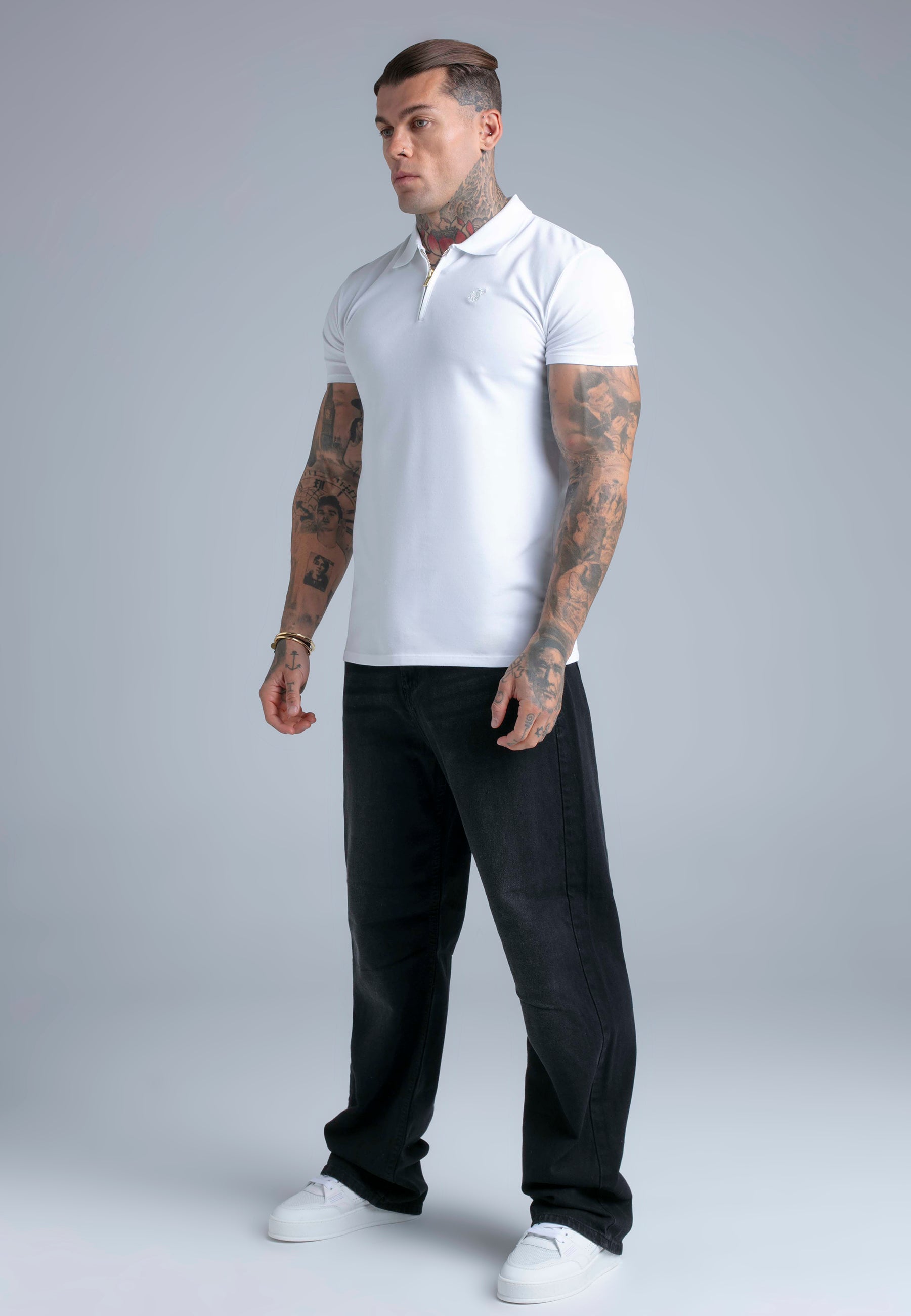 Zip Polo T-Shirt in White T-Shirts SikSilk